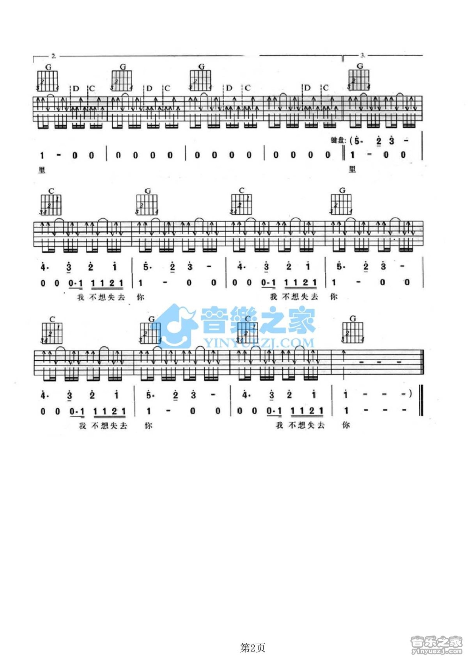 新裤子乐队《我不想失去你》吉他谱_G调吉他弹唱谱第2张