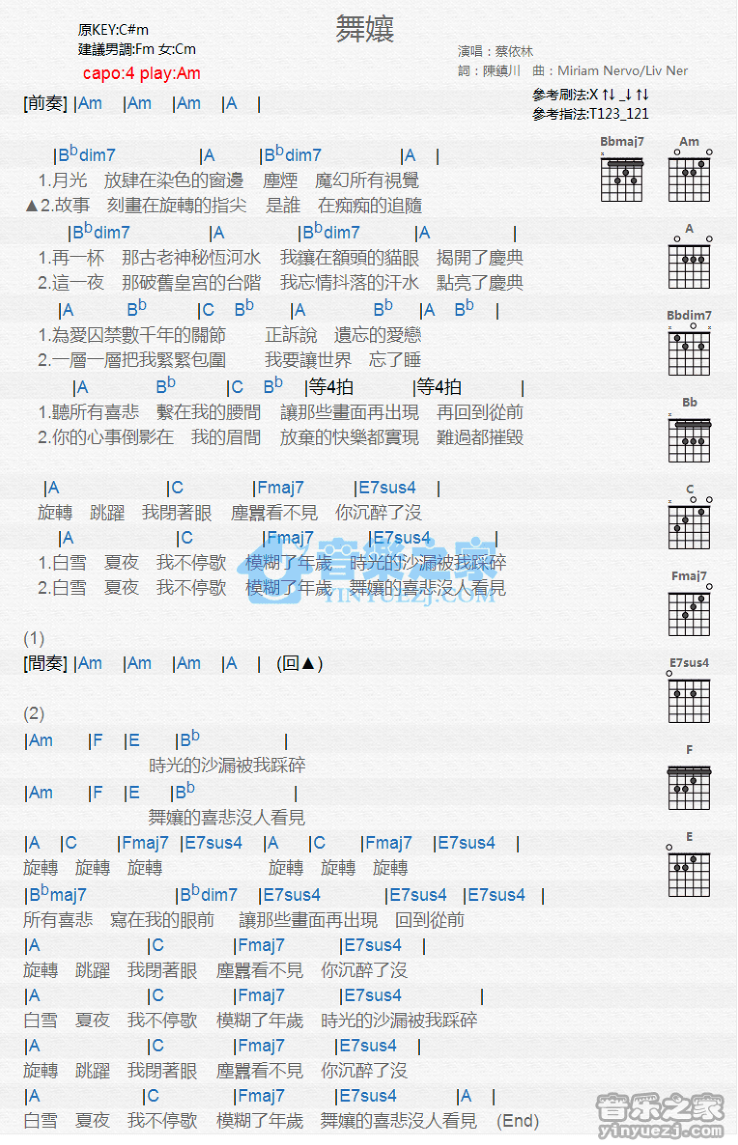 蔡依林《舞娘》吉他谱_C调吉他弹唱谱_和弦谱第1张