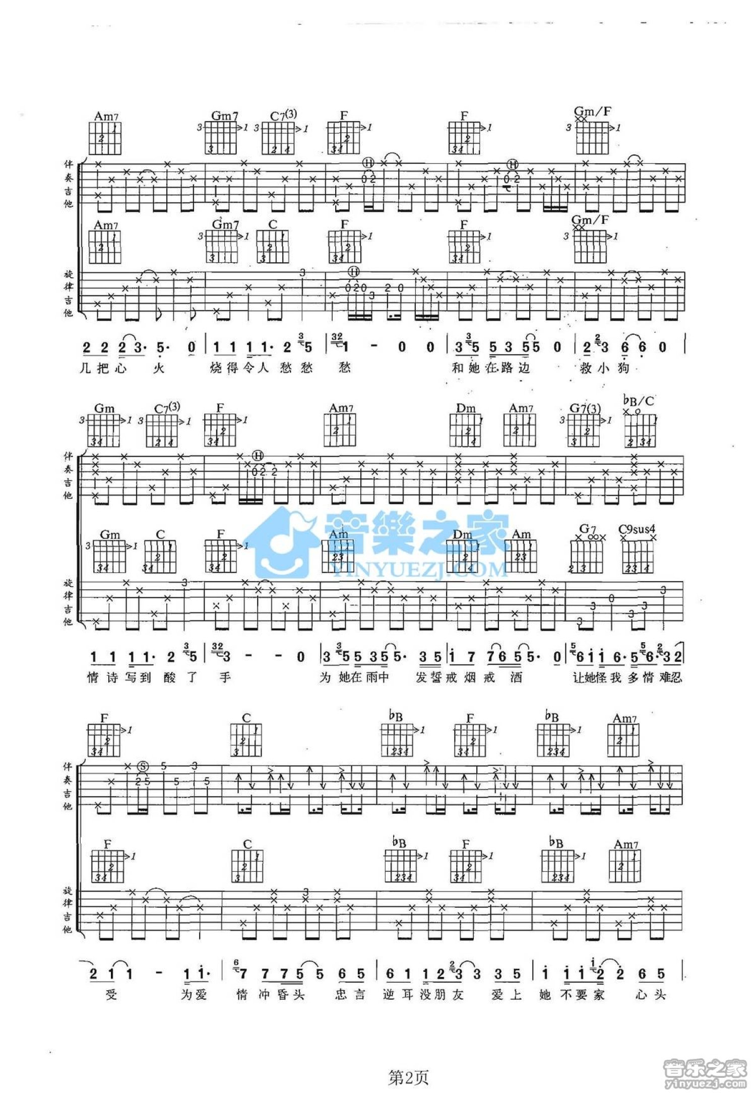张信哲《某某某》吉他谱_F调吉他弹唱谱_双吉他版第2张
