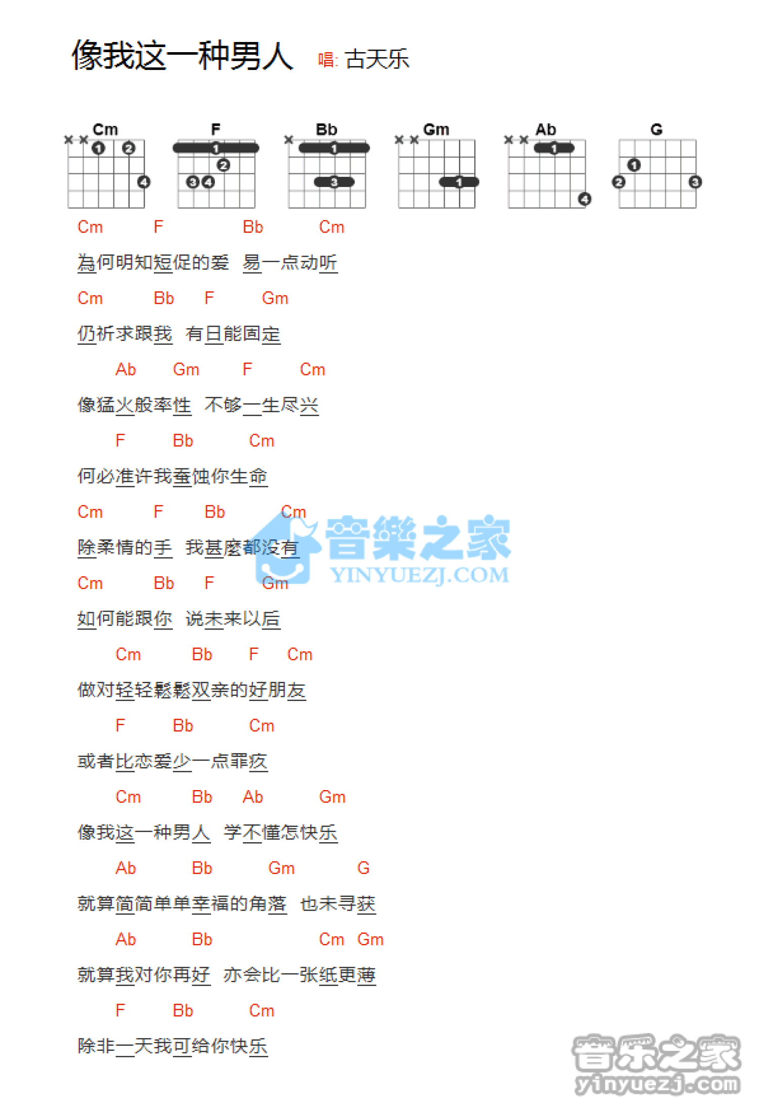 古天乐《像我这一种男人》吉他谱_吉他弹唱谱_和弦谱第1张