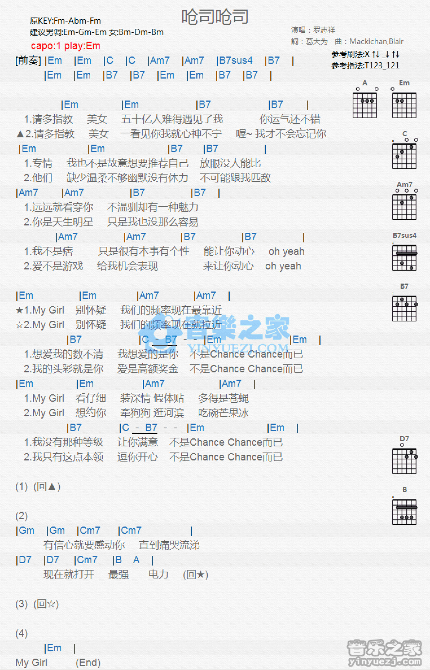 罗志祥《呛司呛司》吉他谱_G调吉他弹唱谱_和弦谱第1张