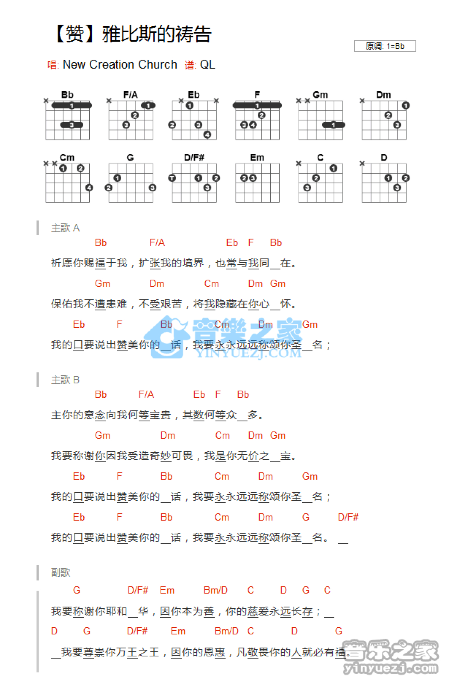 New Creation Church《雅比斯的祷告》吉他谱_吉他弹唱谱_和弦谱第1张