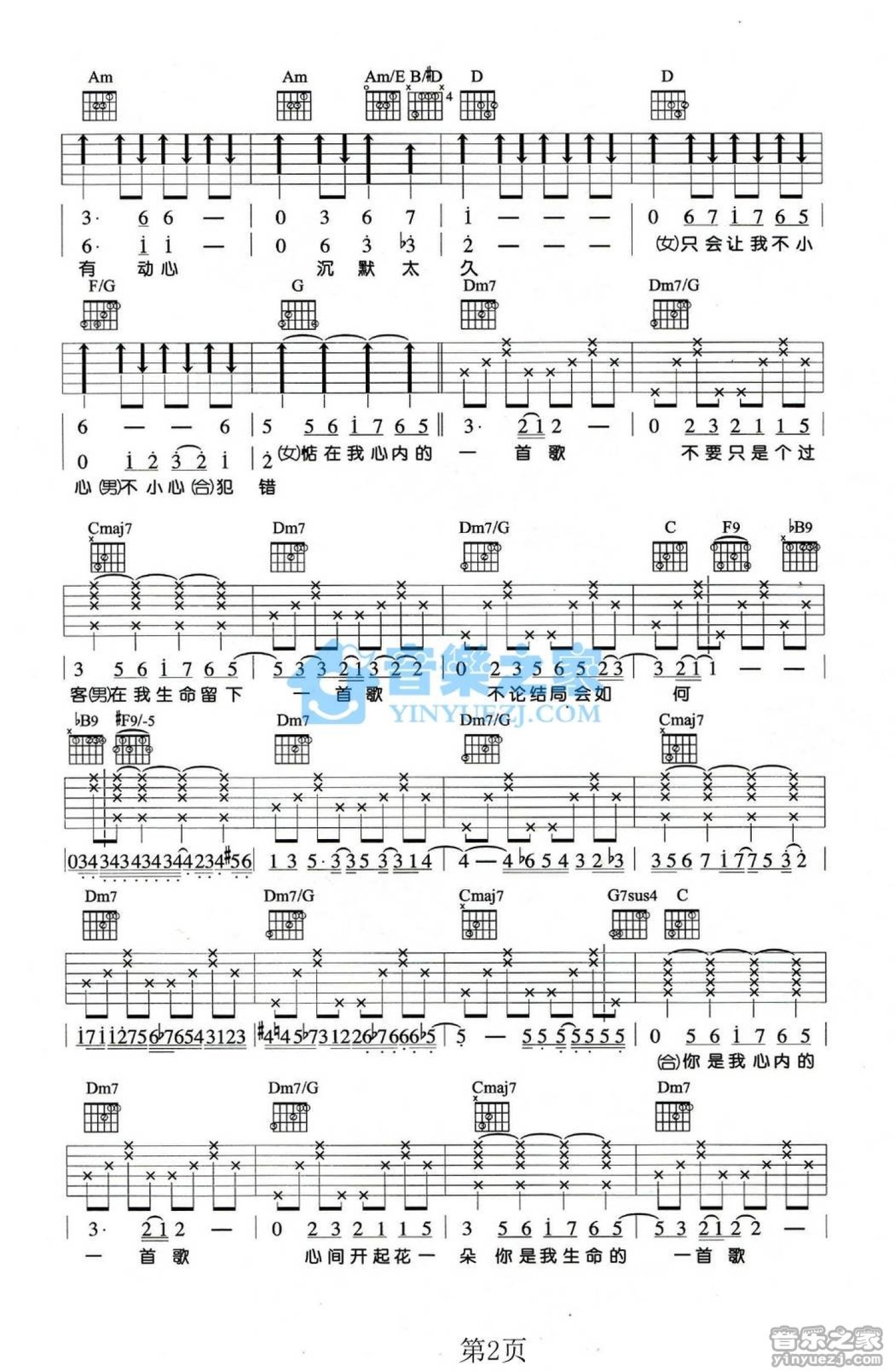 王力宏/Selina《你是我心内的一首歌》吉他谱_C调吉他弹唱谱第2张