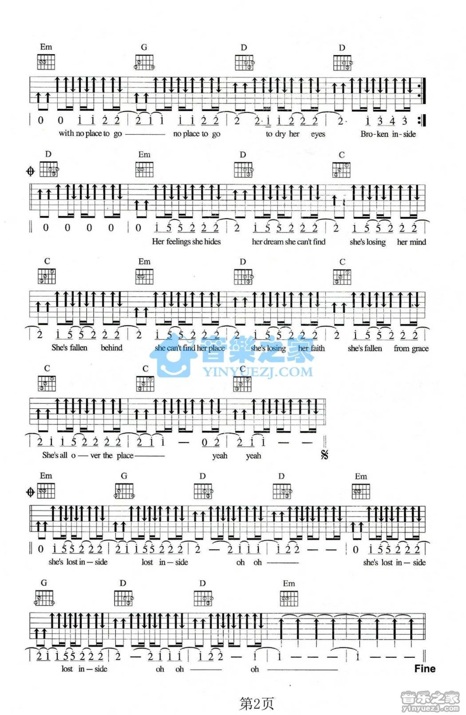 艾薇儿《Nobody's Home》吉他谱_G调吉他弹唱谱第2张