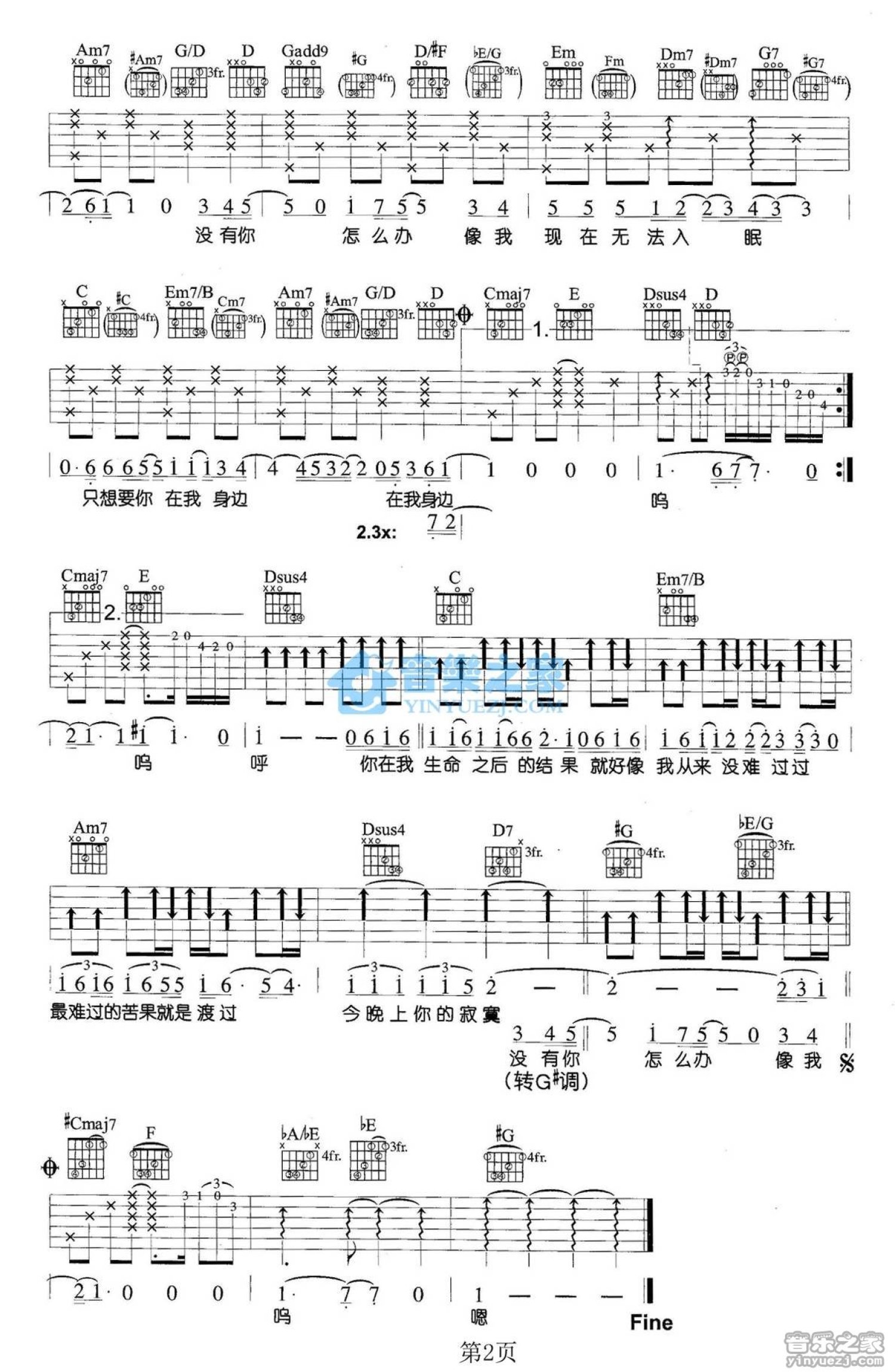 严爵《没有你怎么办》吉他谱_G调吉他弹唱谱第2张