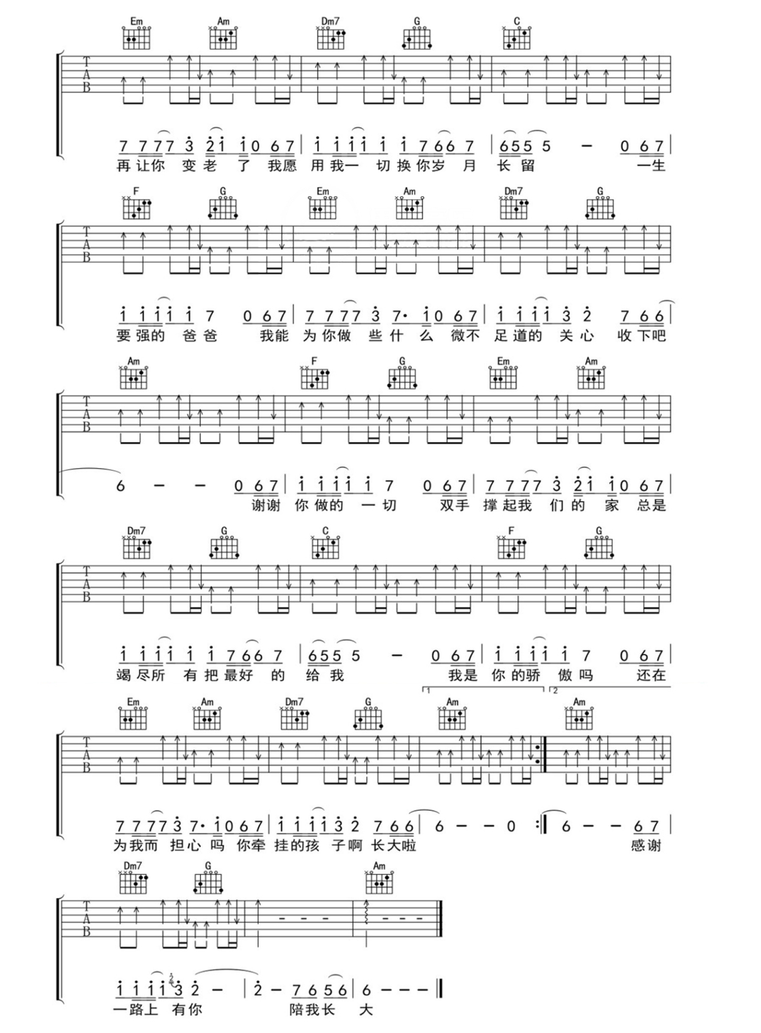 筷子兄弟《父亲》吉他谱_C调吉他弹唱谱第2张