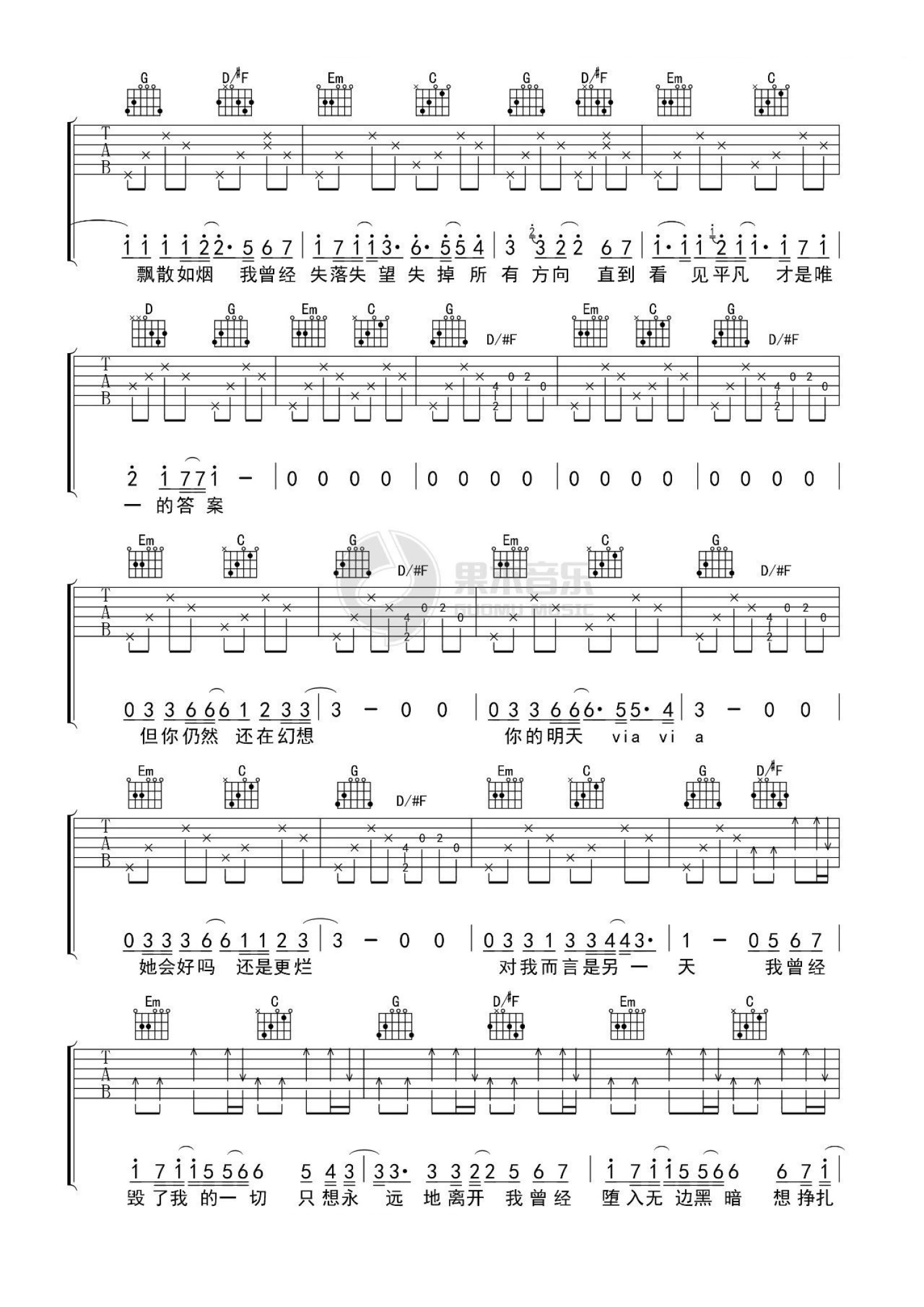 马頔《平凡之路》吉他谱_G调吉他弹唱谱第2张