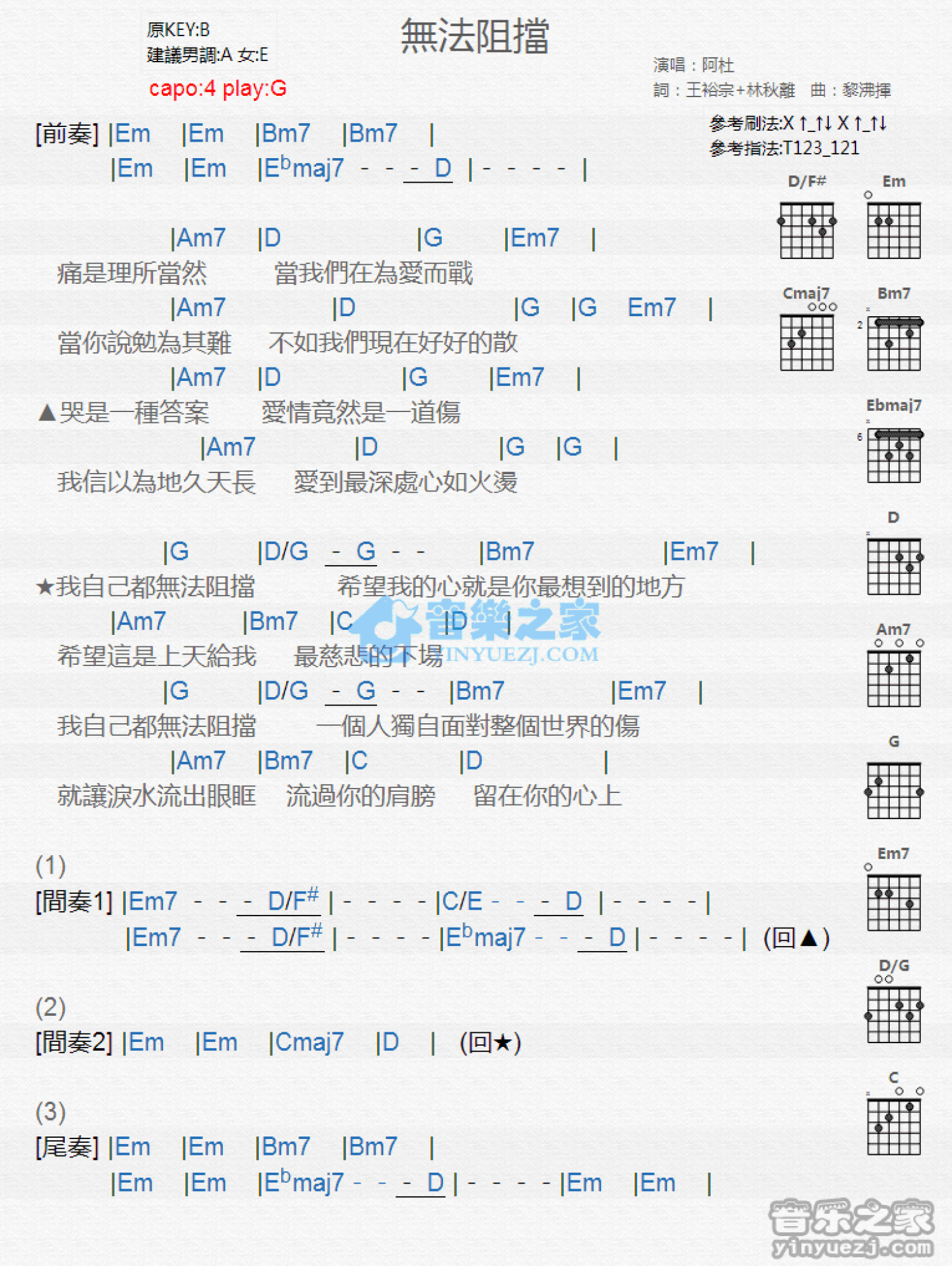 阿杜《无法阻挡》吉他谱_G调吉他弹唱谱_和弦谱第1张