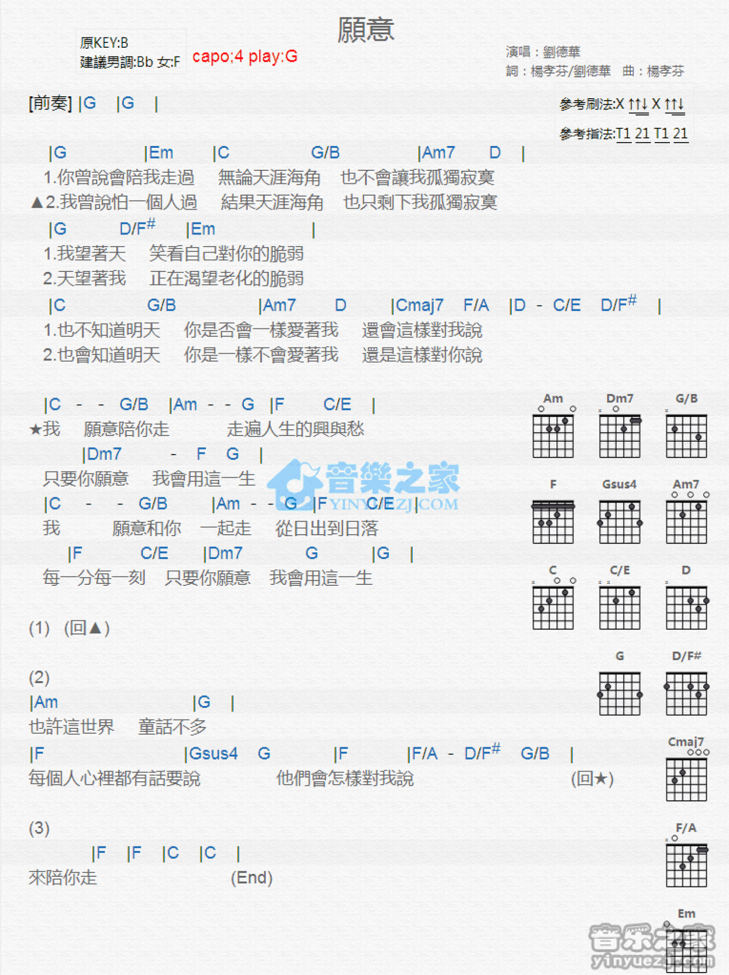 刘德华《愿意》吉他谱_G调吉他弹唱谱_和弦谱第1张