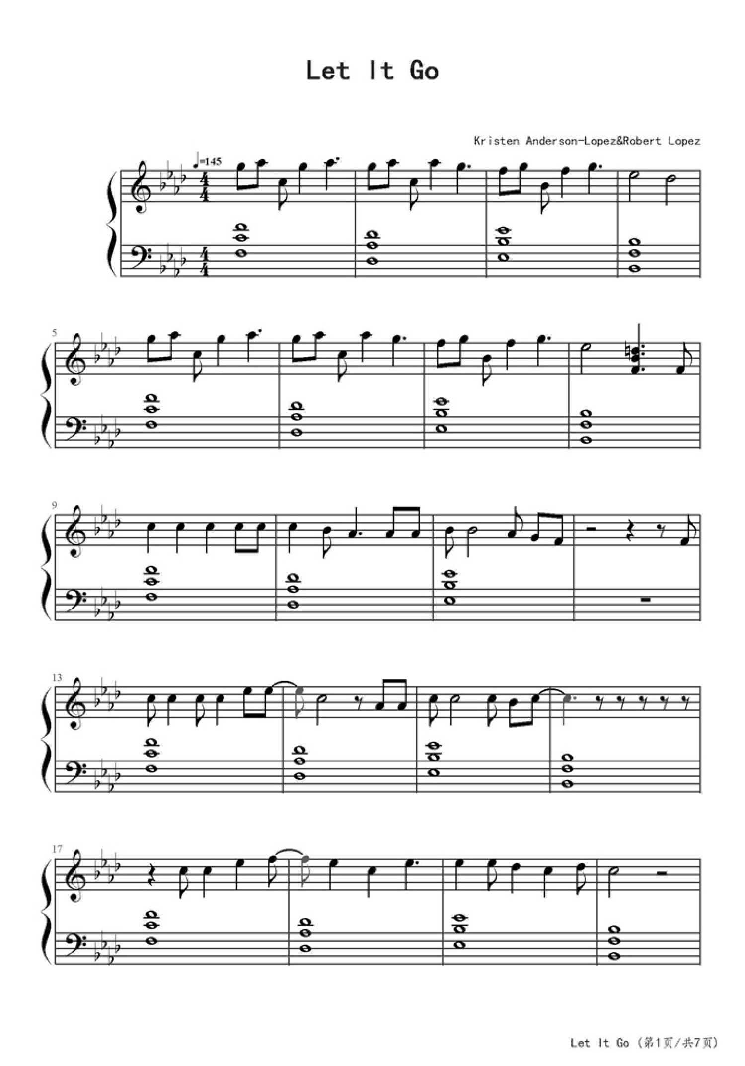 《Let It Go》钢琴谱第1张