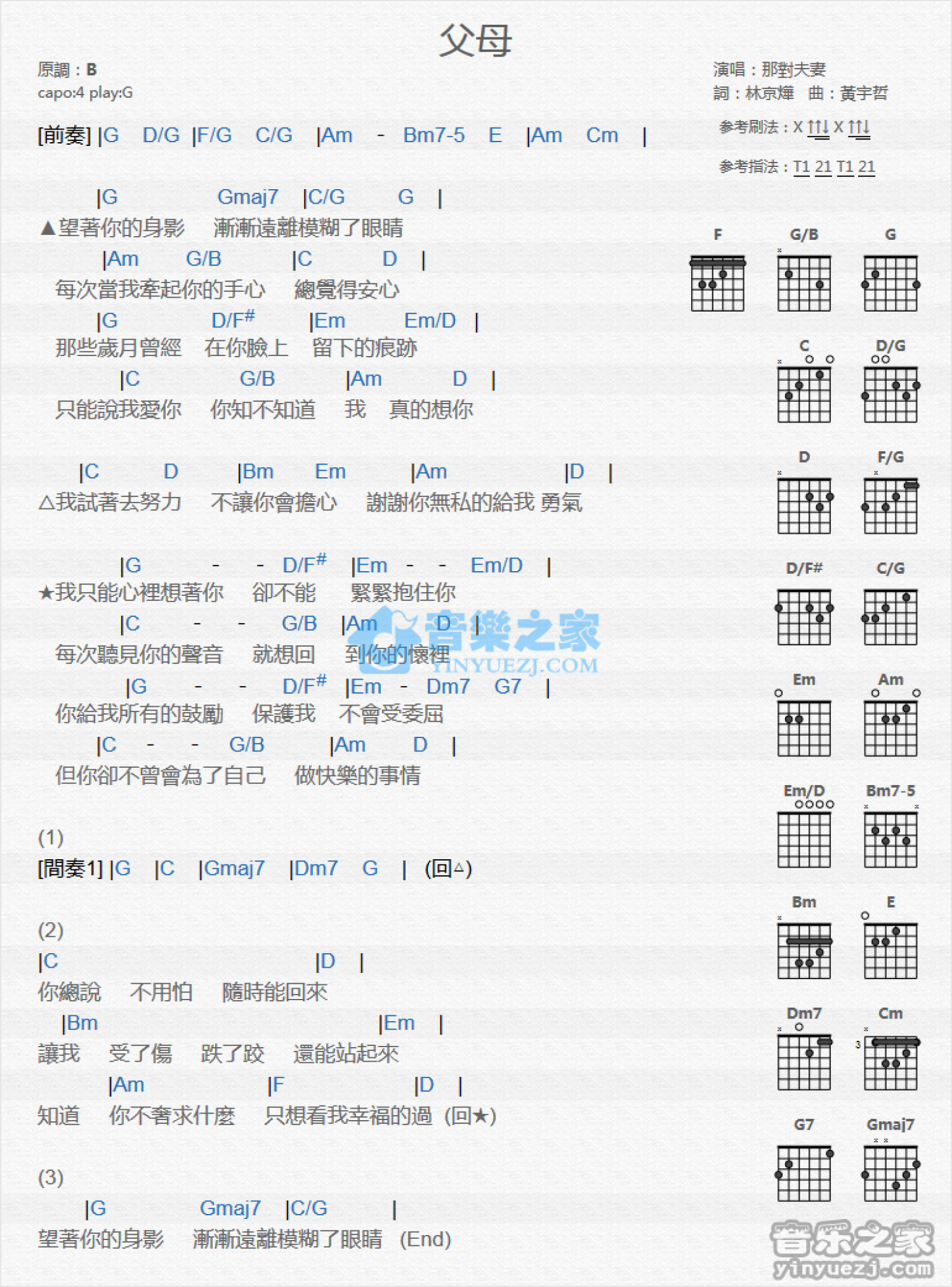那对父母《夫妻》吉他谱_G调吉他弹唱谱_和弦谱第1张