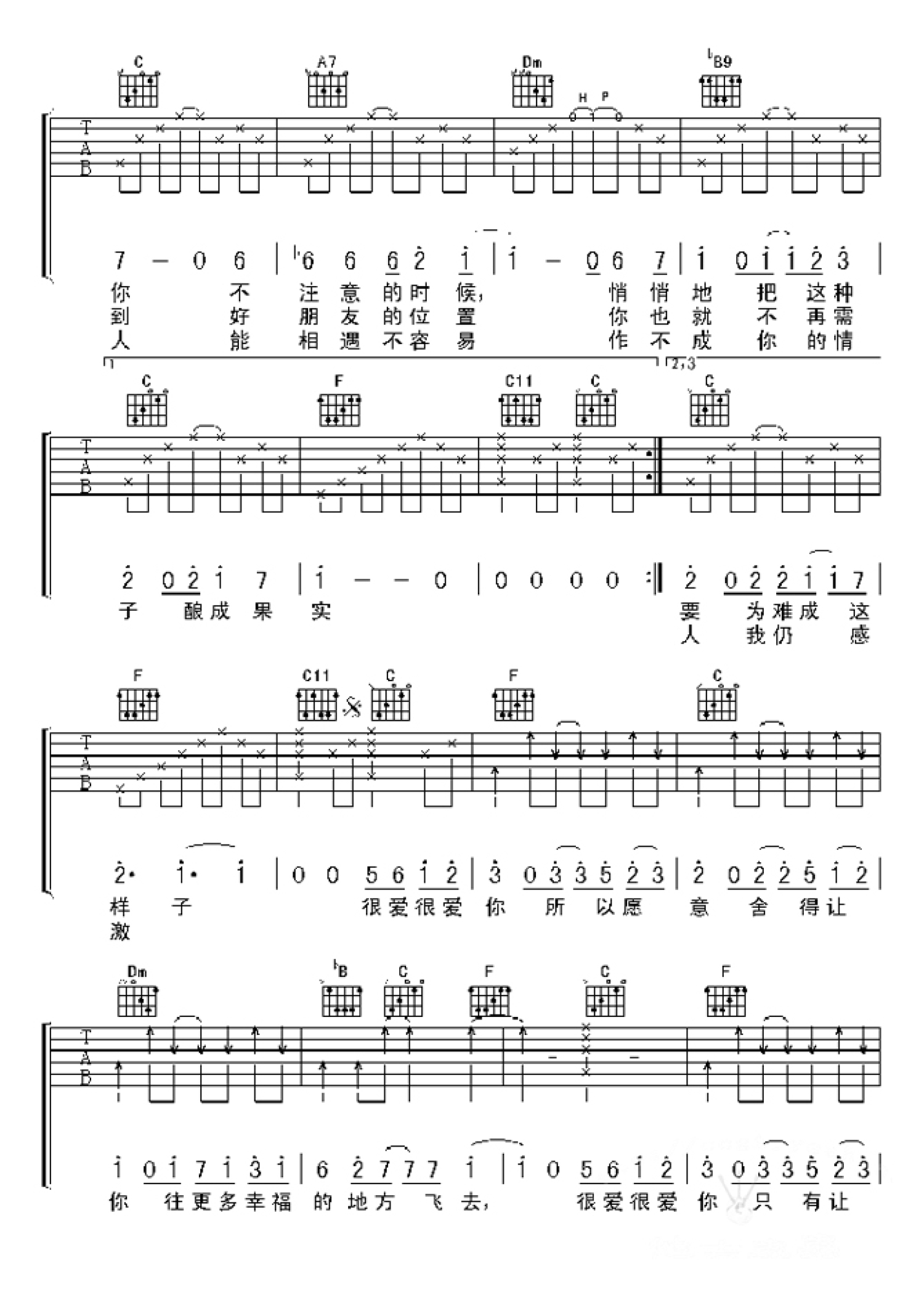 刘若英《很爱很爱你》吉他谱_F调吉他弹唱谱第2张