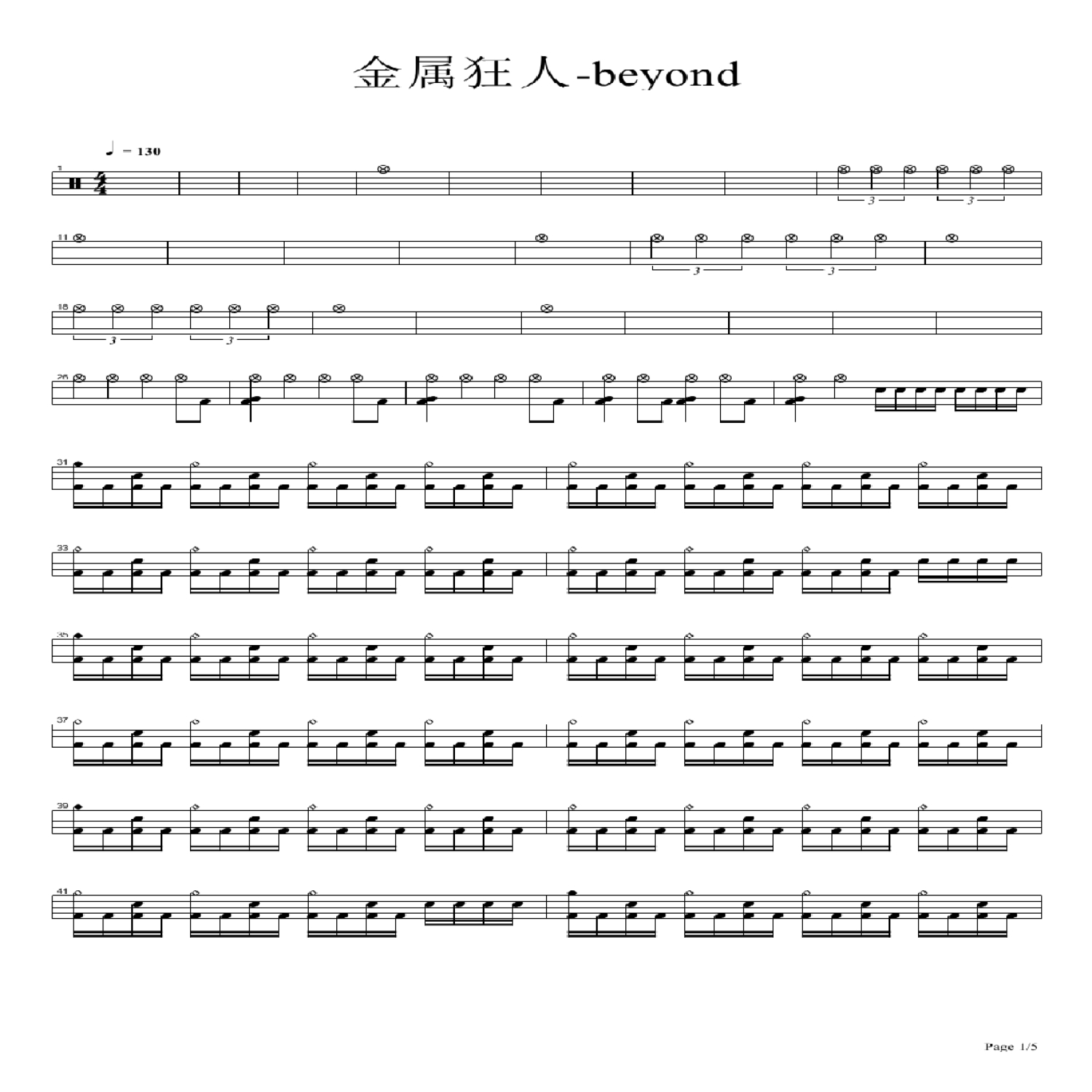 beyond《金属狂人》鼓谱_架子鼓谱第1张