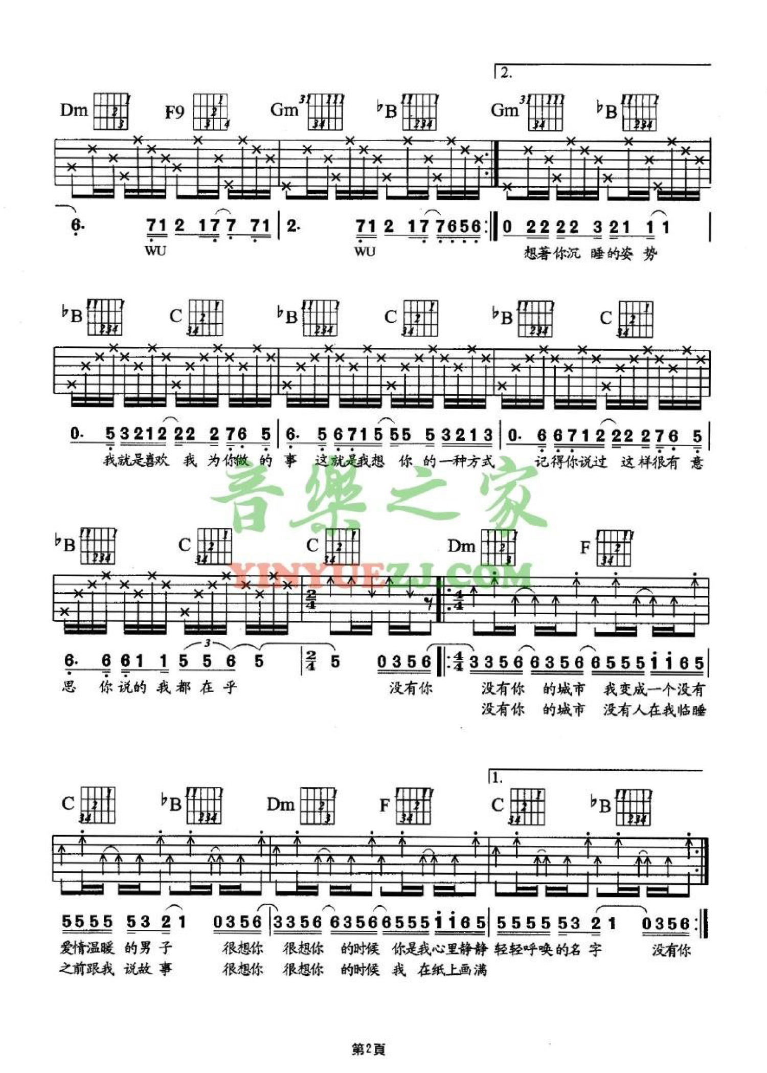 刘德华《没有你的城市》吉他谱_F调吉他弹唱谱第2张