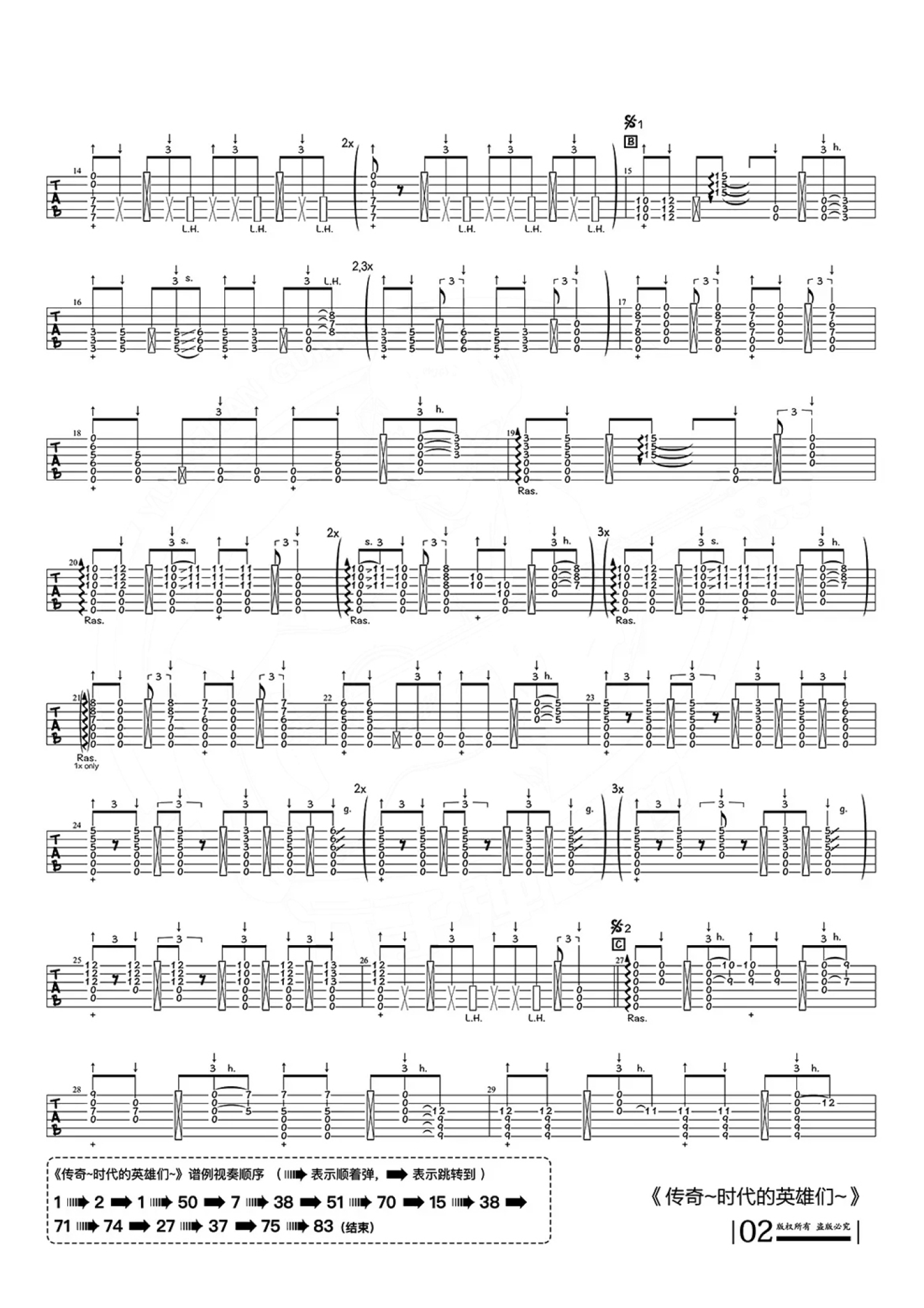 押尾《传奇~时代的英雄们》吉他谱_C调吉他独奏谱第2张