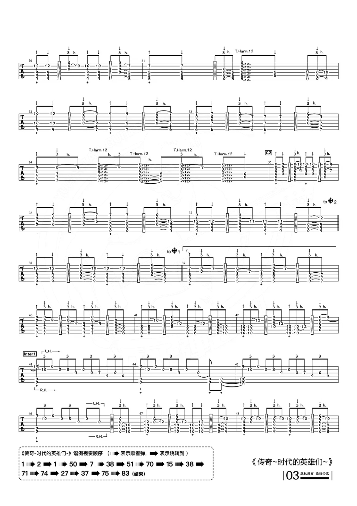 押尾《传奇~时代的英雄们》吉他谱_C调吉他独奏谱第3张