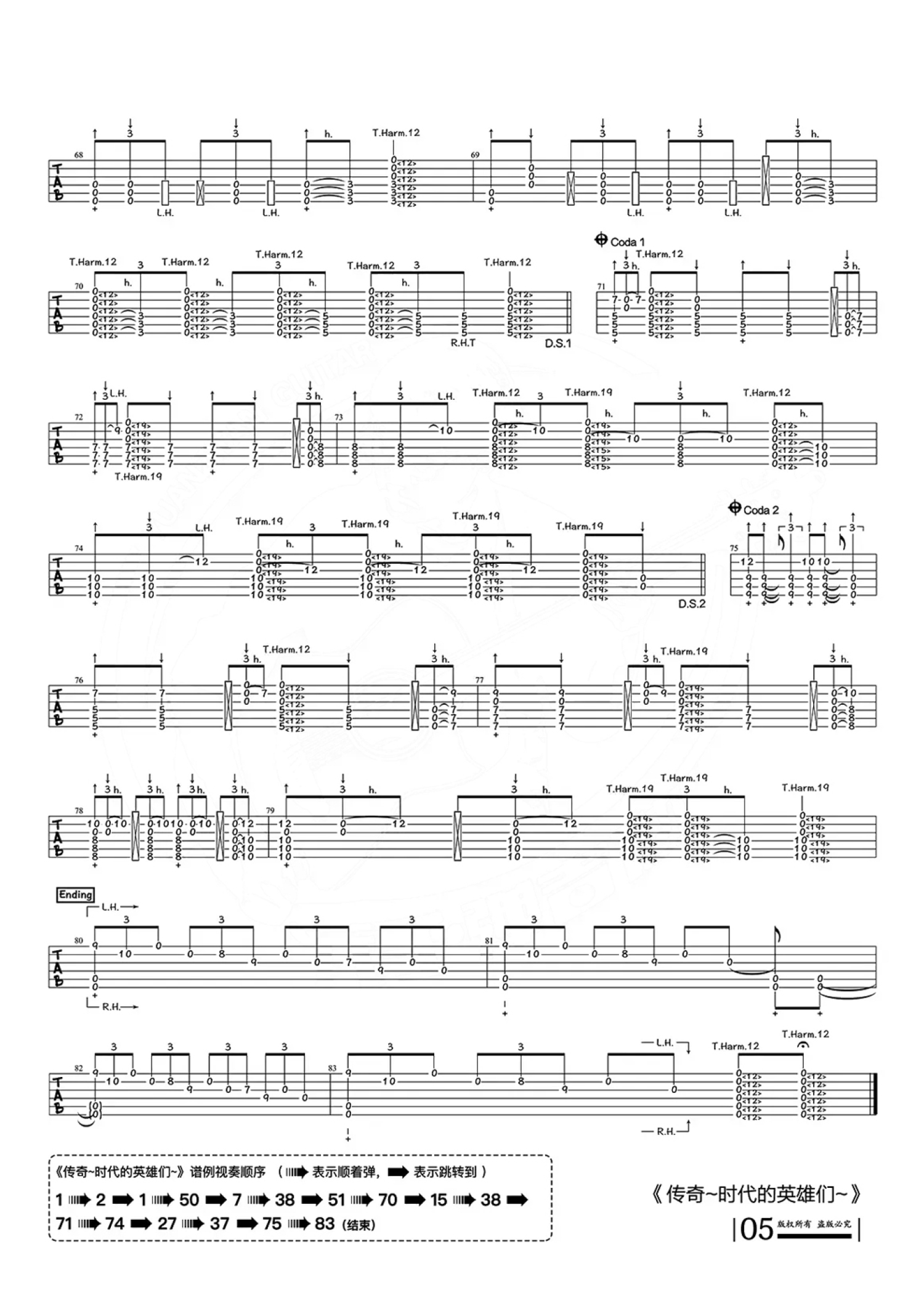 押尾《传奇~时代的英雄们》吉他谱_C调吉他独奏谱第5张