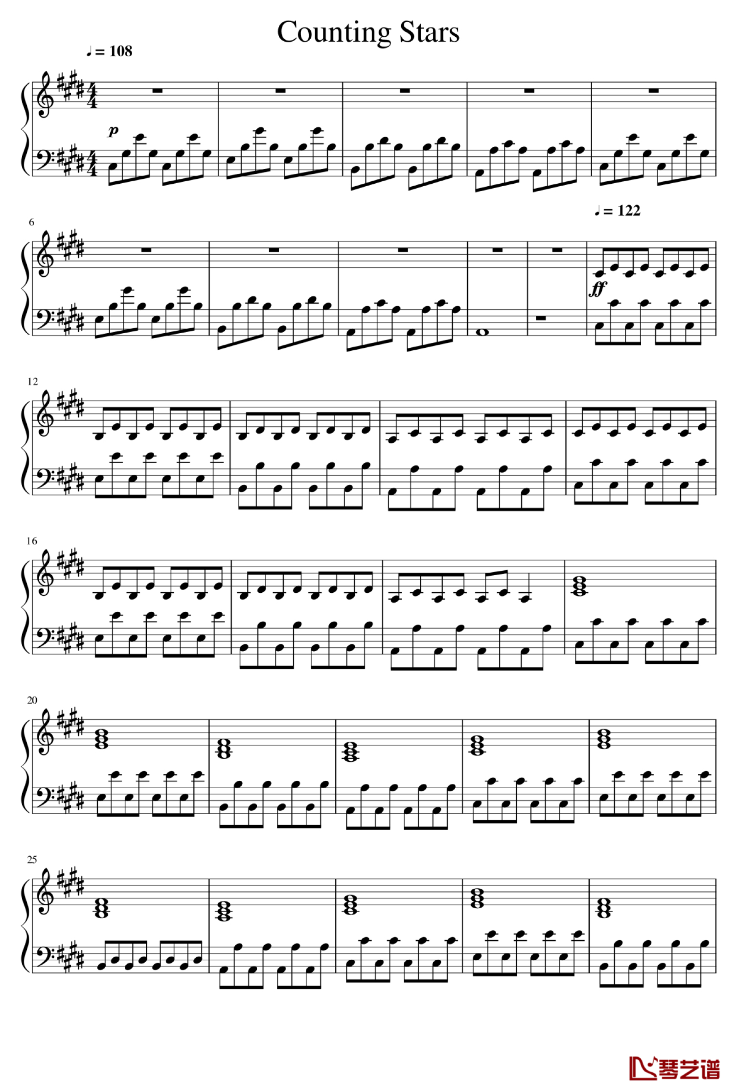 countingstars小提琴谱图片