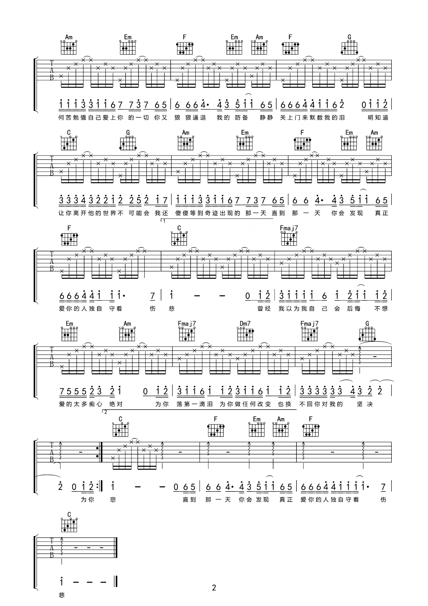 阿冗《痴心绝对》吉他谱_C调吉他弹唱谱第2张