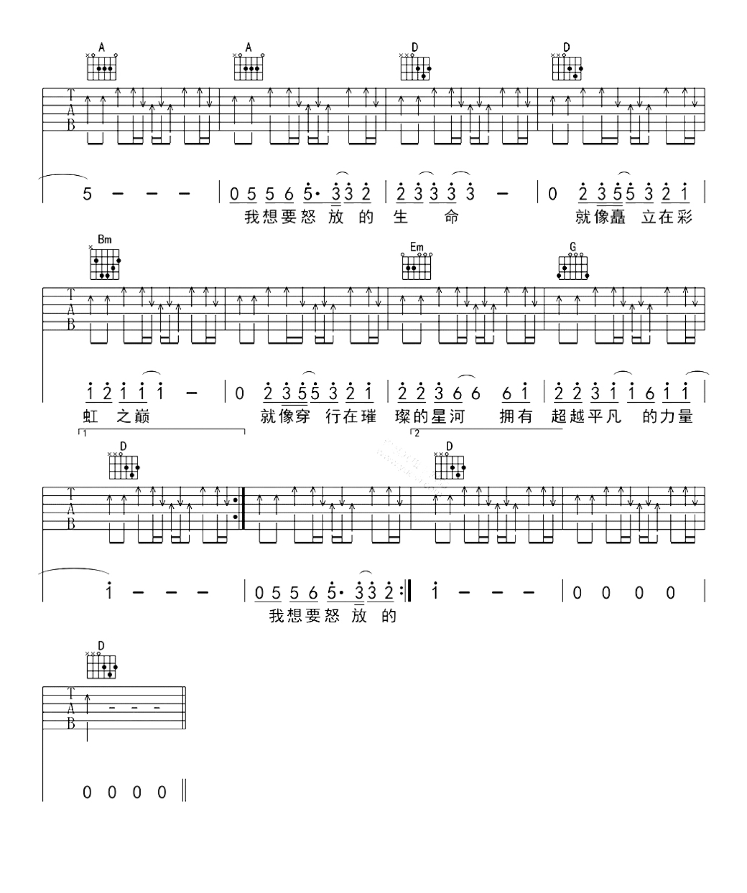 汪峰《怒放的生命》吉他谱_D调吉他弹唱谱第3张