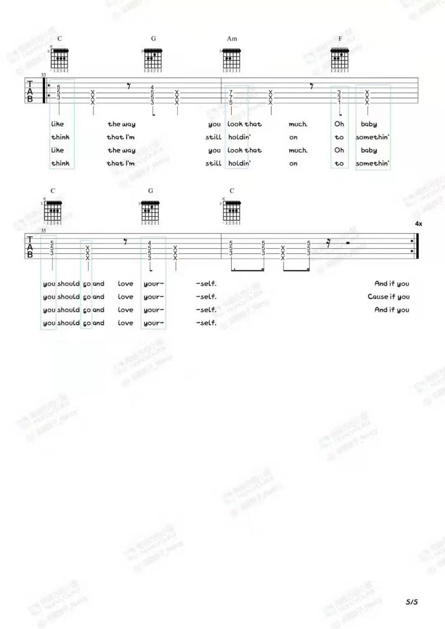 Justin Biebe《love yourself》吉他谱_吉他弹唱谱第5张