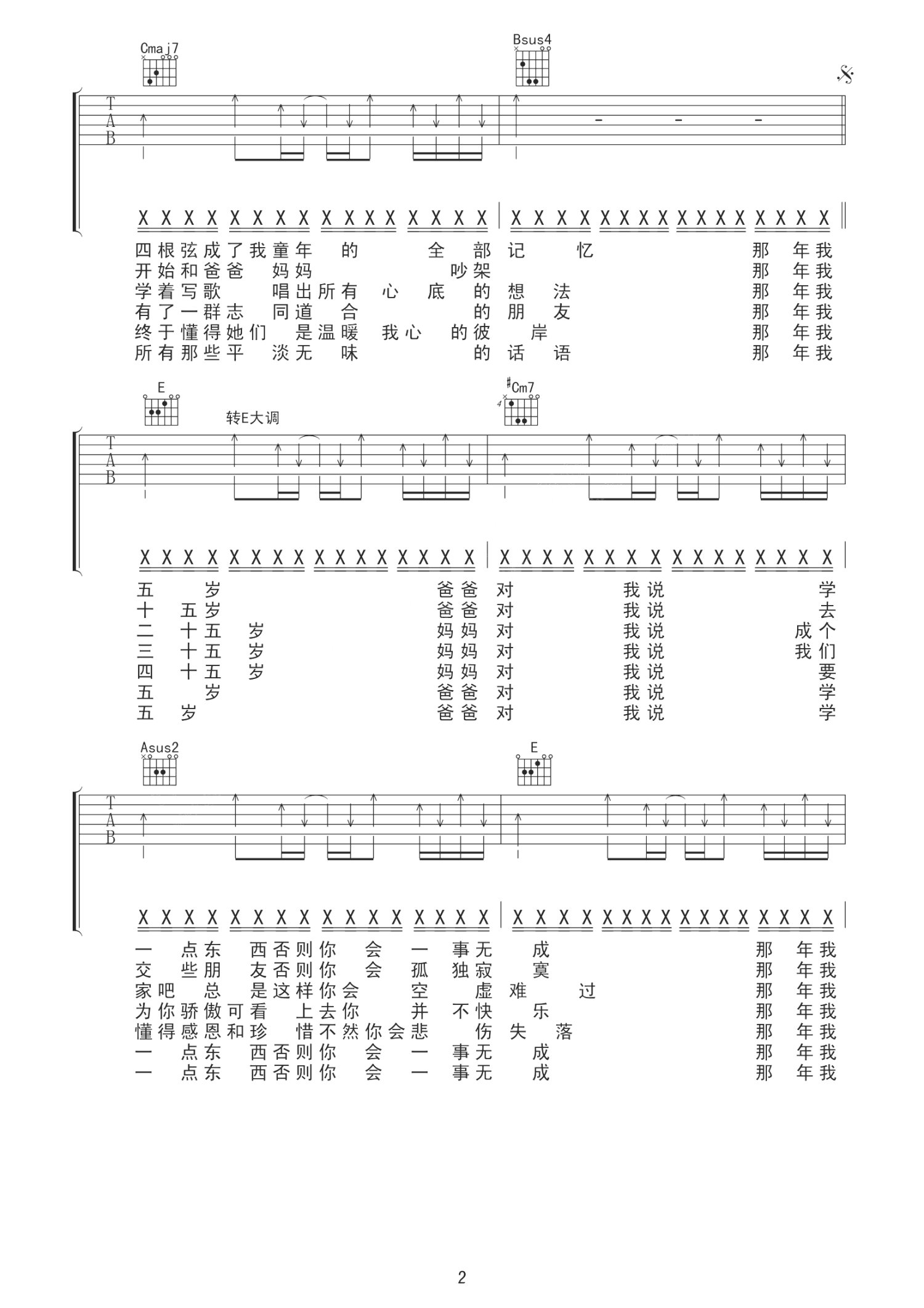 汪峰《那年我五岁》吉他谱_G调吉他弹唱谱第2张