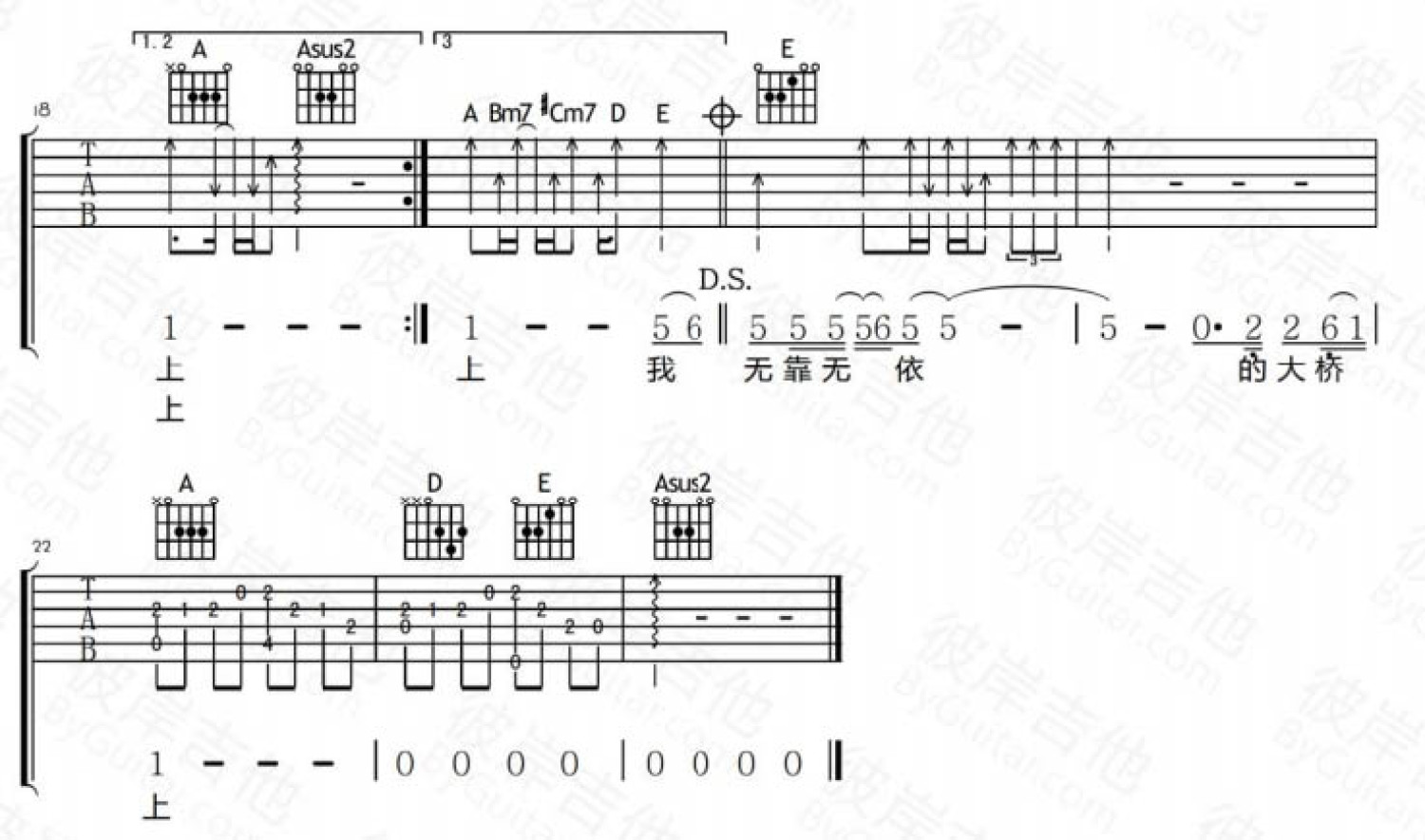 汪峰《大桥上》吉他谱_A调吉他弹唱谱第2张