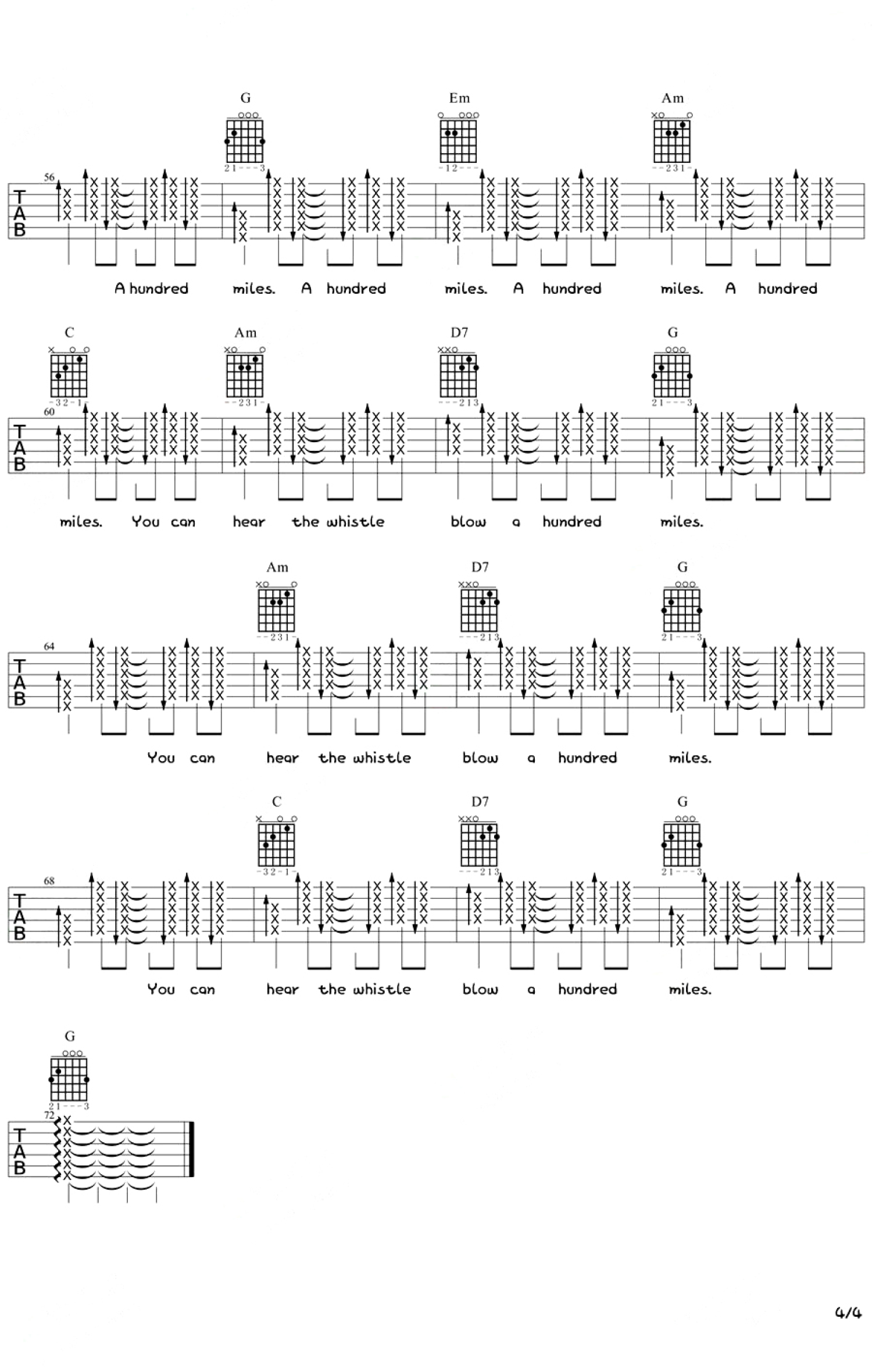 《Five Hundred Miles》吉他谱_吉他弹唱谱第4张