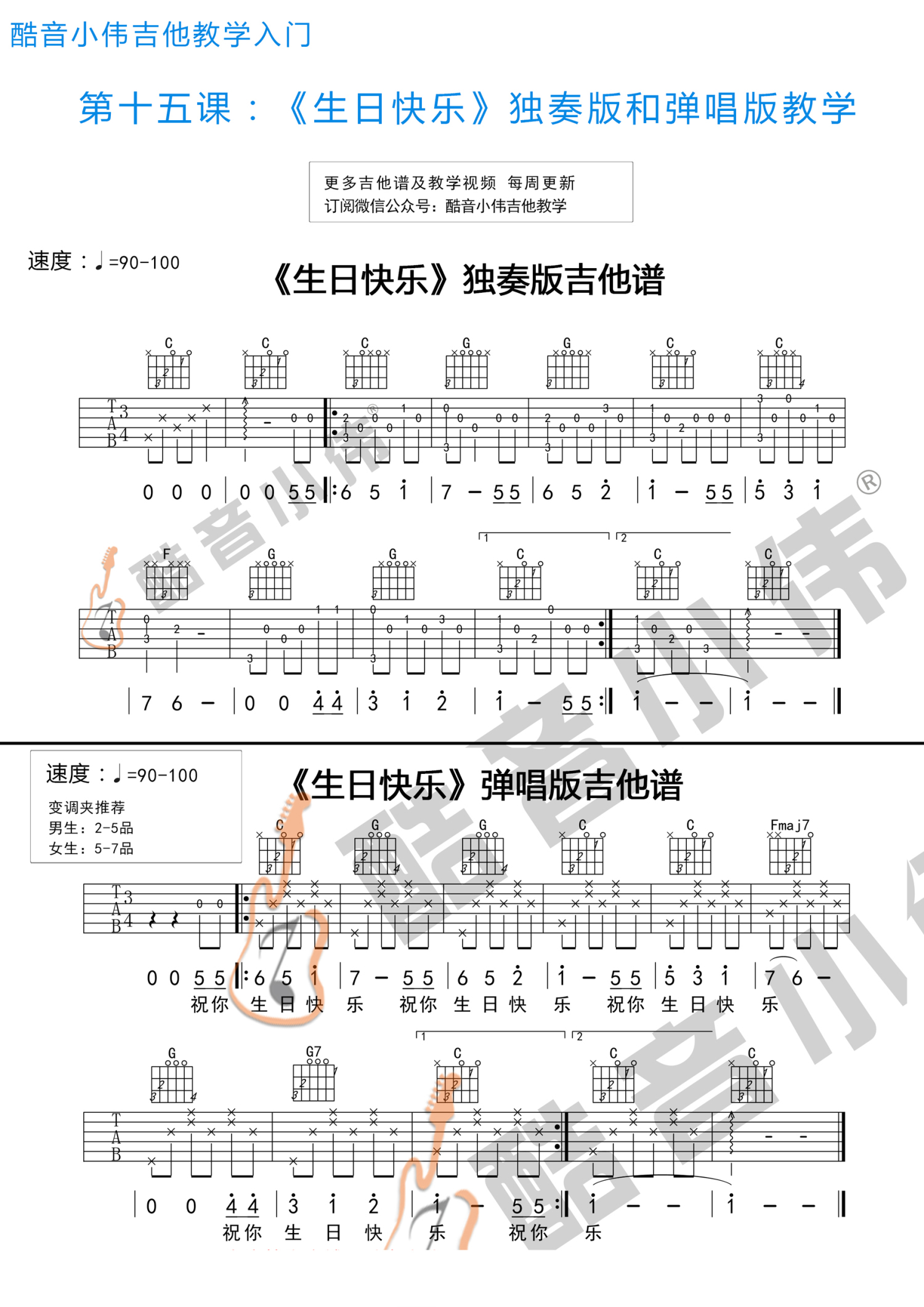 酷音小伟《生日快乐》吉他谱_C调吉他弹唱谱第1张