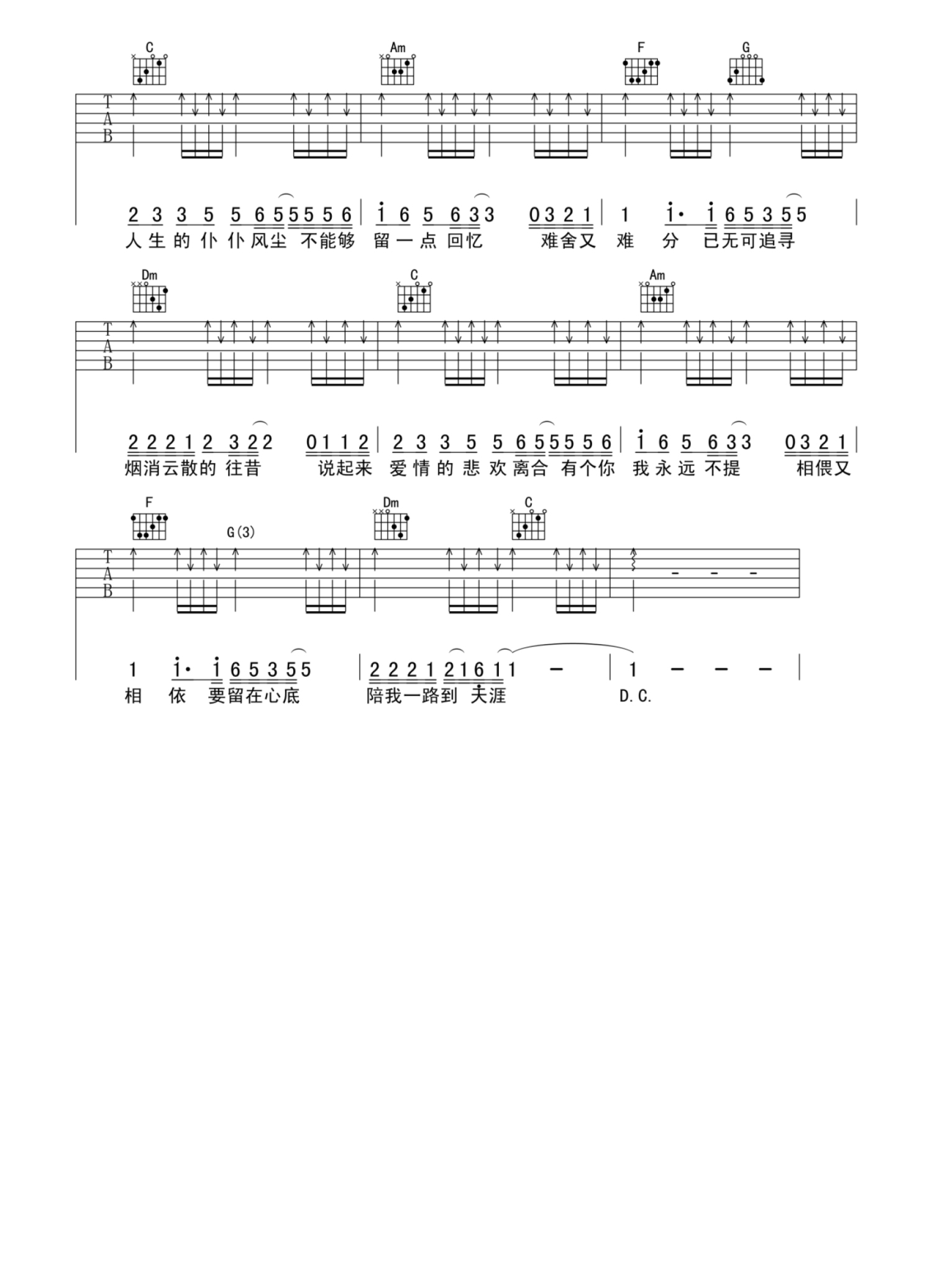 谭咏麟《难舍难分》吉他谱_C调吉他弹唱谱第2张