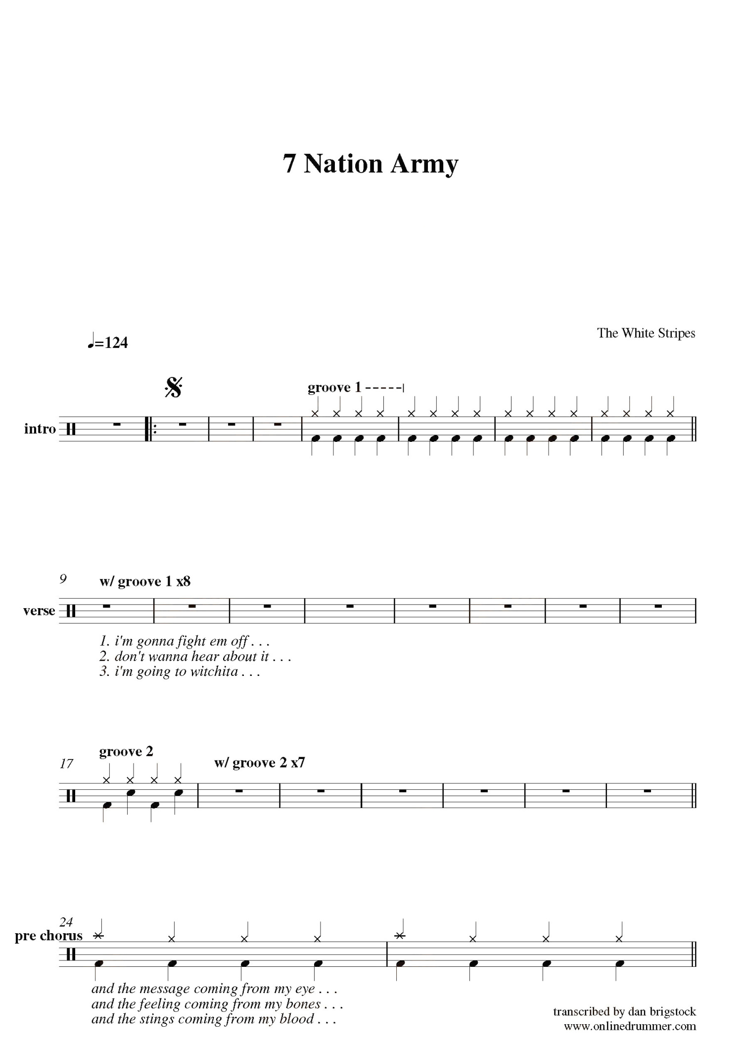 The White Stripes《Seven Nation Army》鼓谱_架子鼓谱第1张