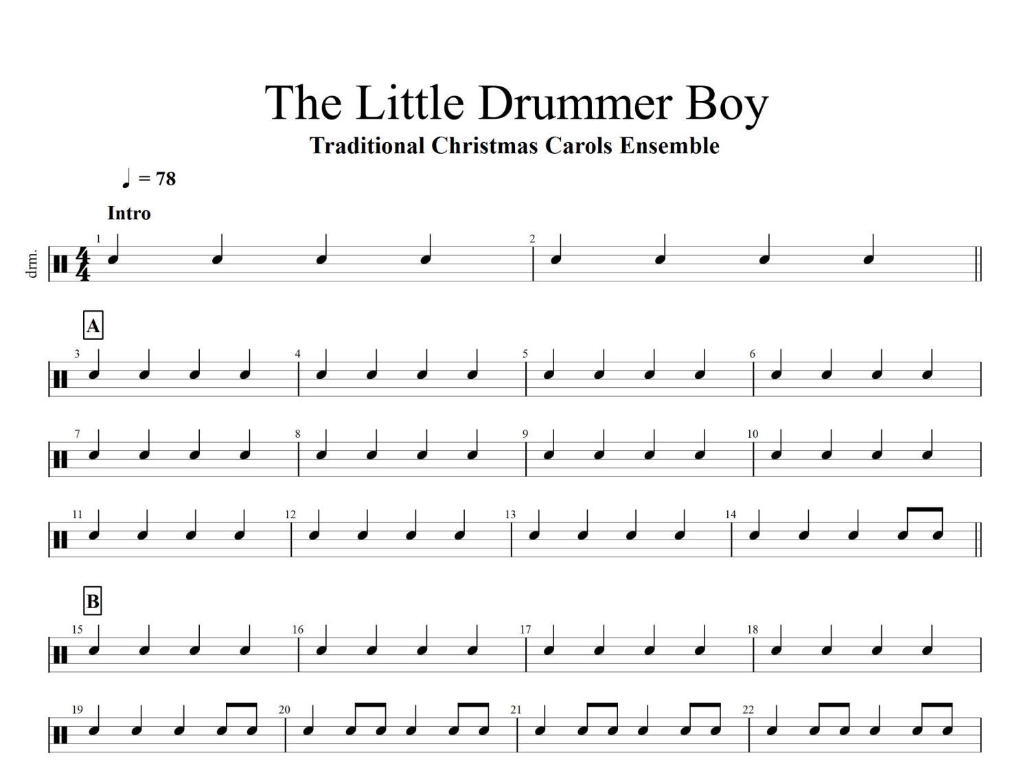 传统圣诞颂合奏《The Little Drummer Boy》鼓谱_架子鼓谱第1张