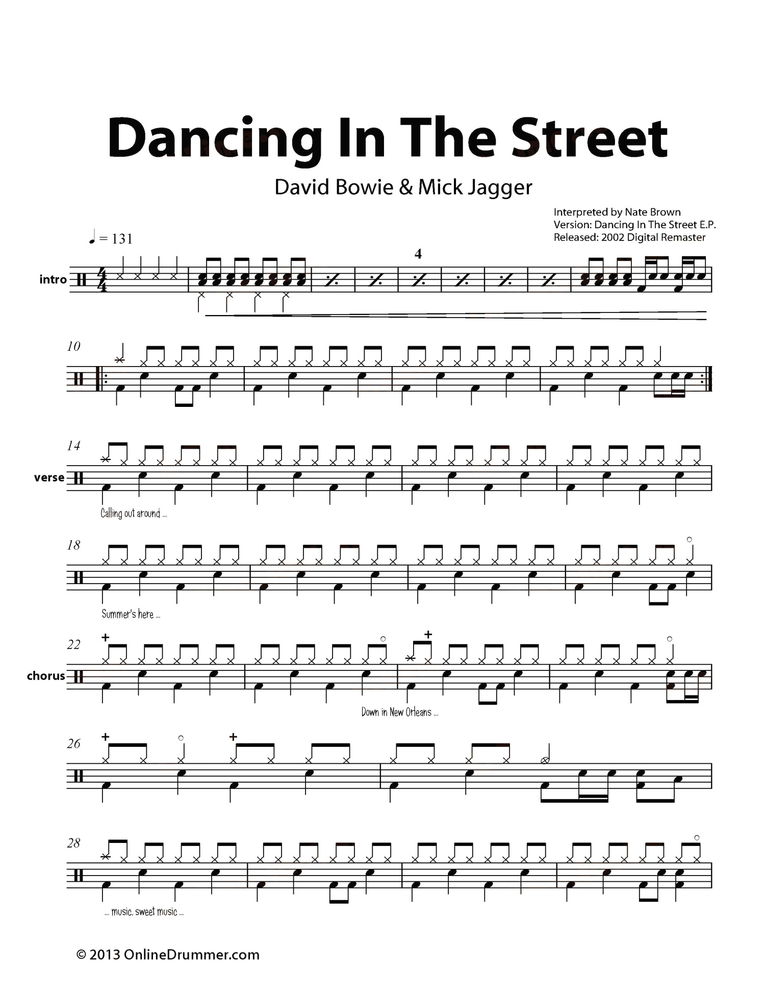 David Bowie&Mick Jagger《Dancing In The Street》鼓谱_架子鼓谱第1张