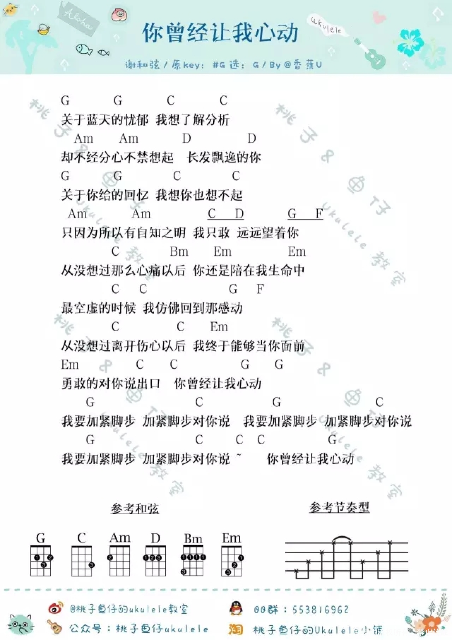 恶作剧之吻插曲《你曾经让我心动》_G调尤克里里谱第1张