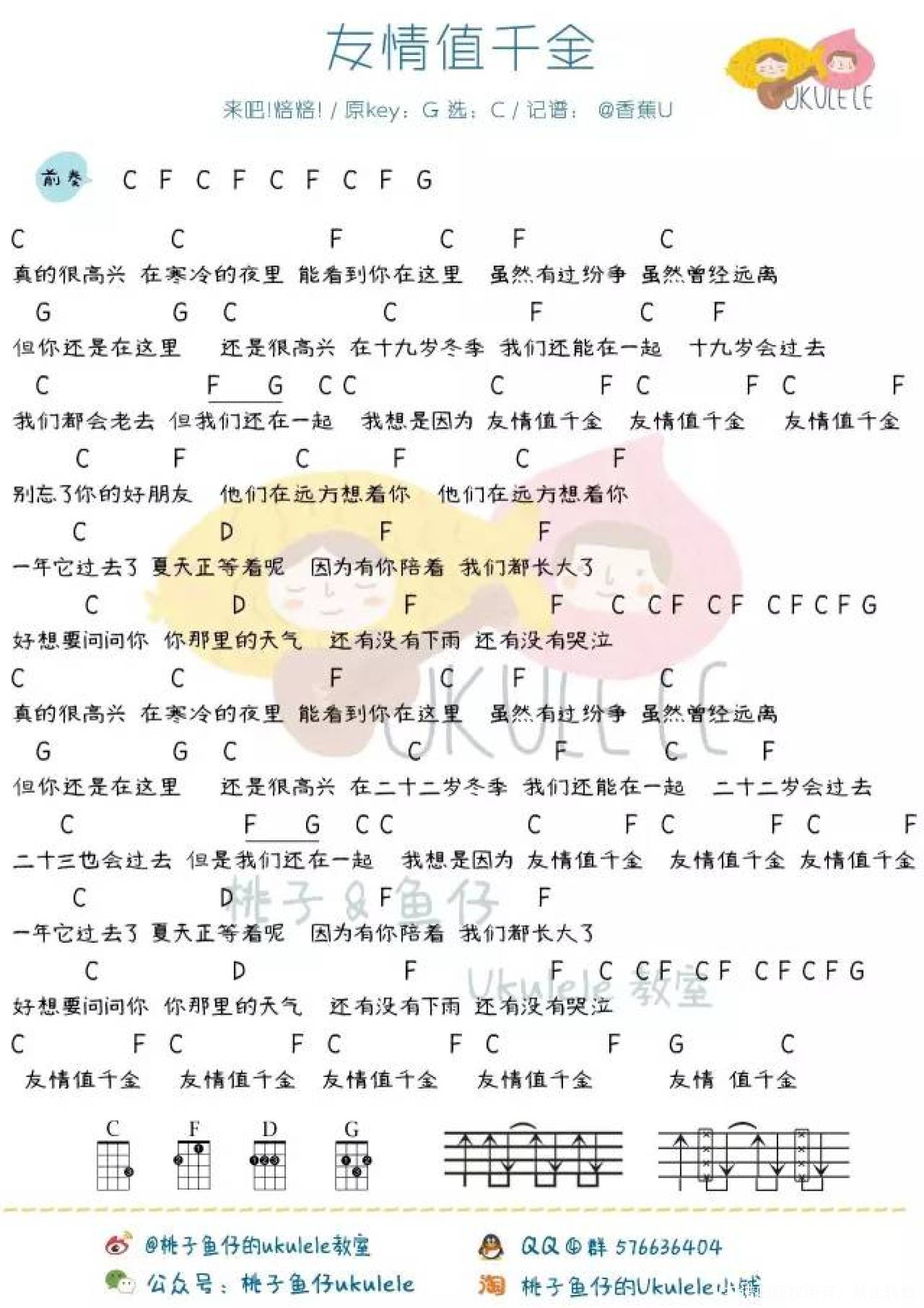 来吧!焙焙《友情值千金》_C调尤克里里谱第1张