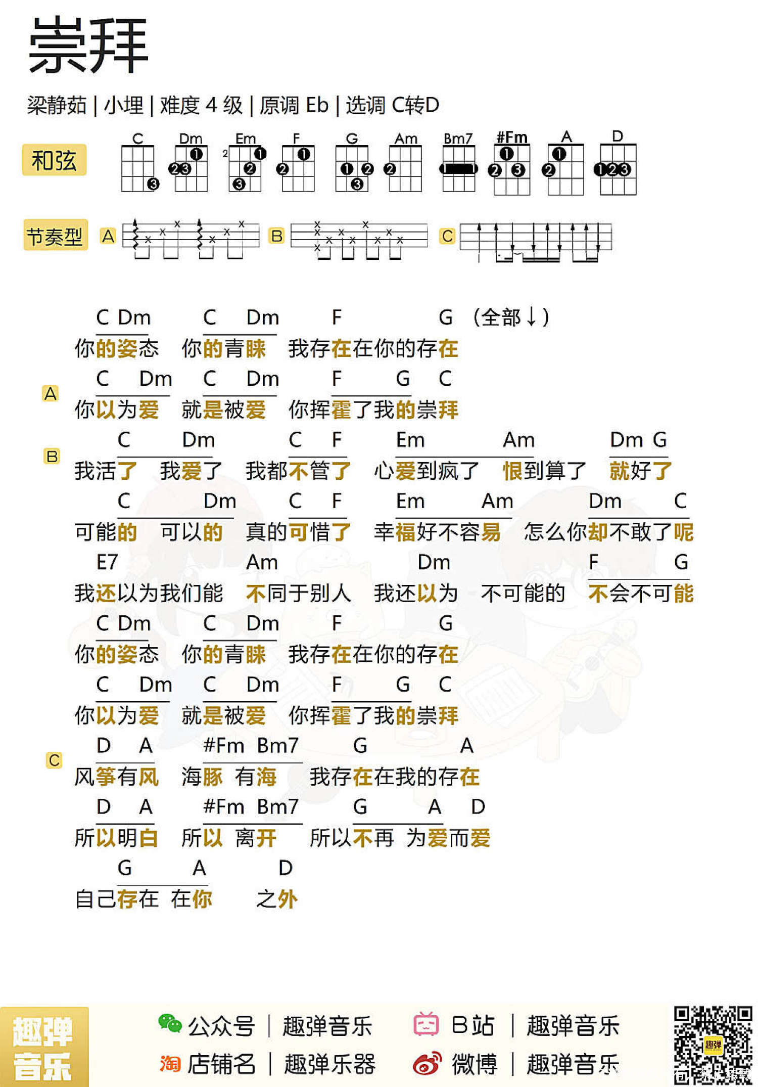 梁静茹《崇拜》_C调尤克里里谱第2张