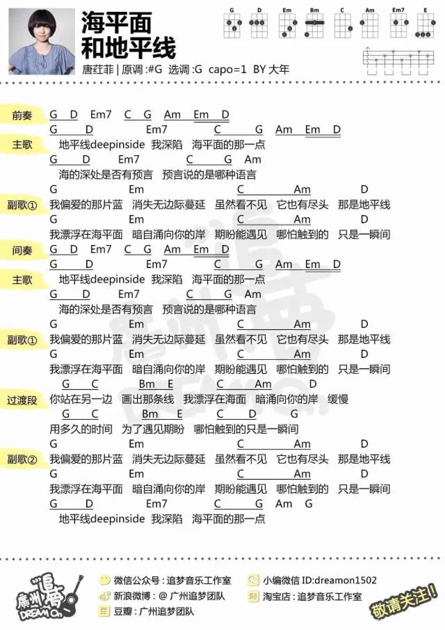 《海平面和地平线》_尤克里里谱第1张