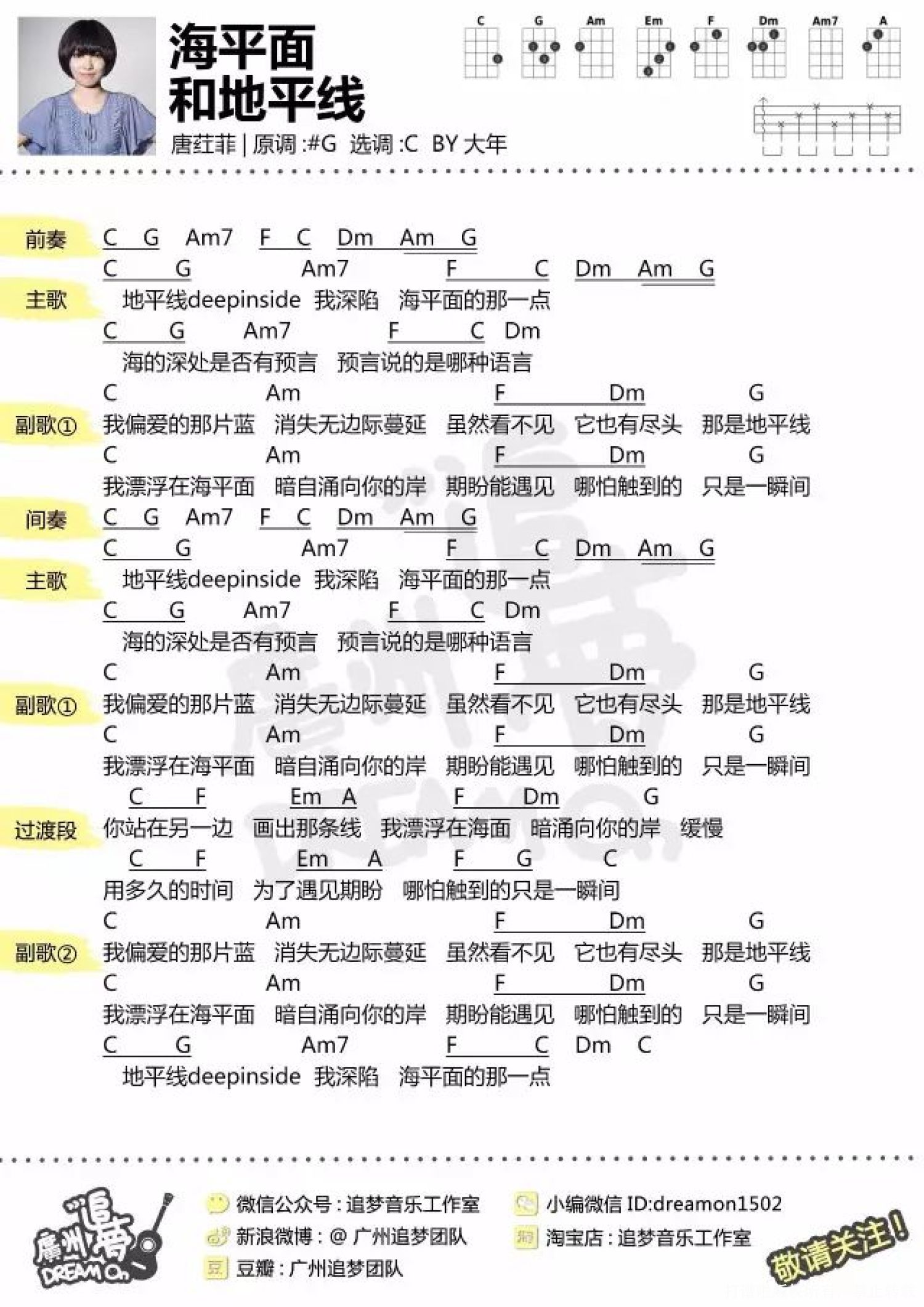 《海平面和地平线》_尤克里里谱第2张