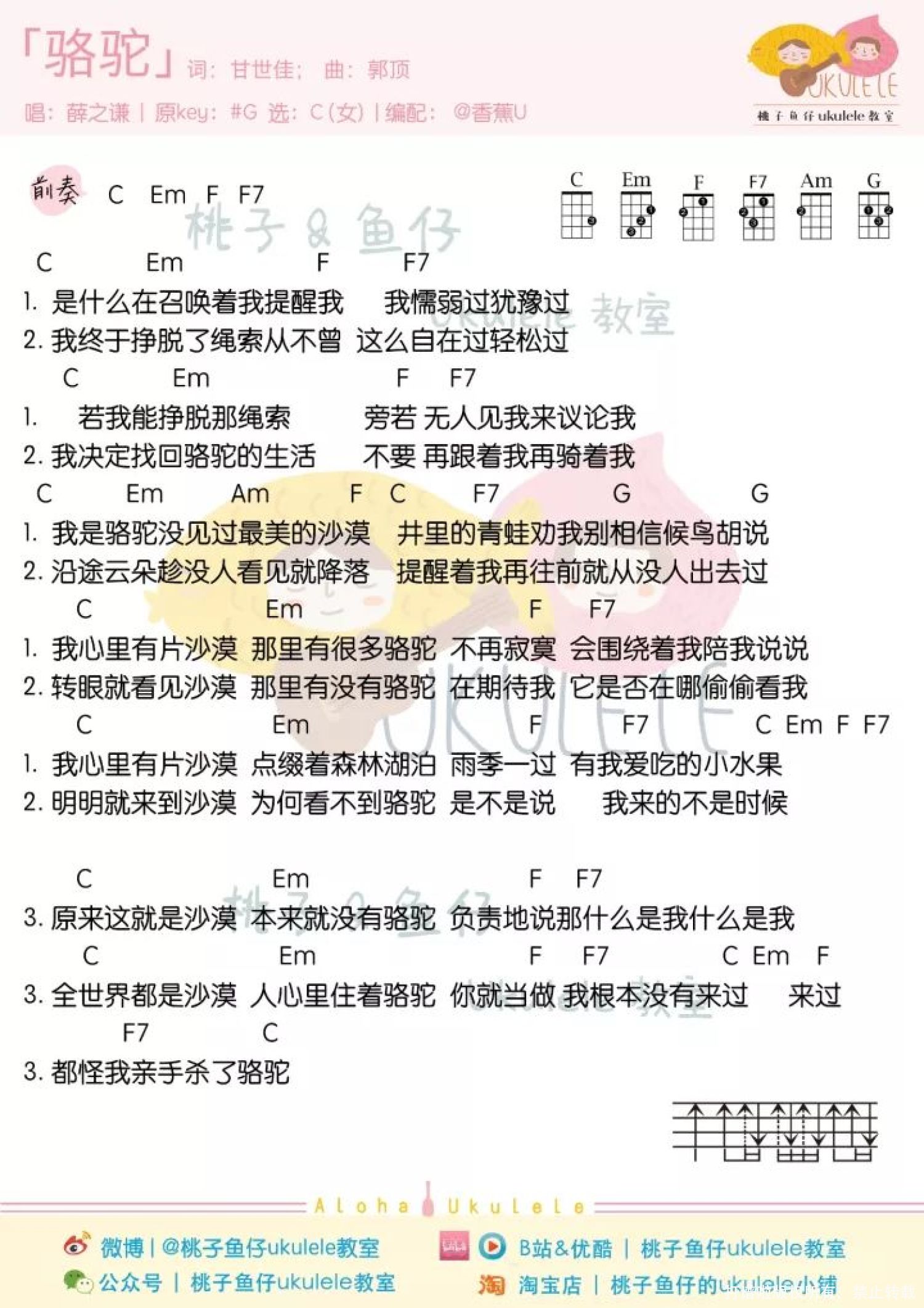 薛之谦《骆驼》_尤克里里谱第1张