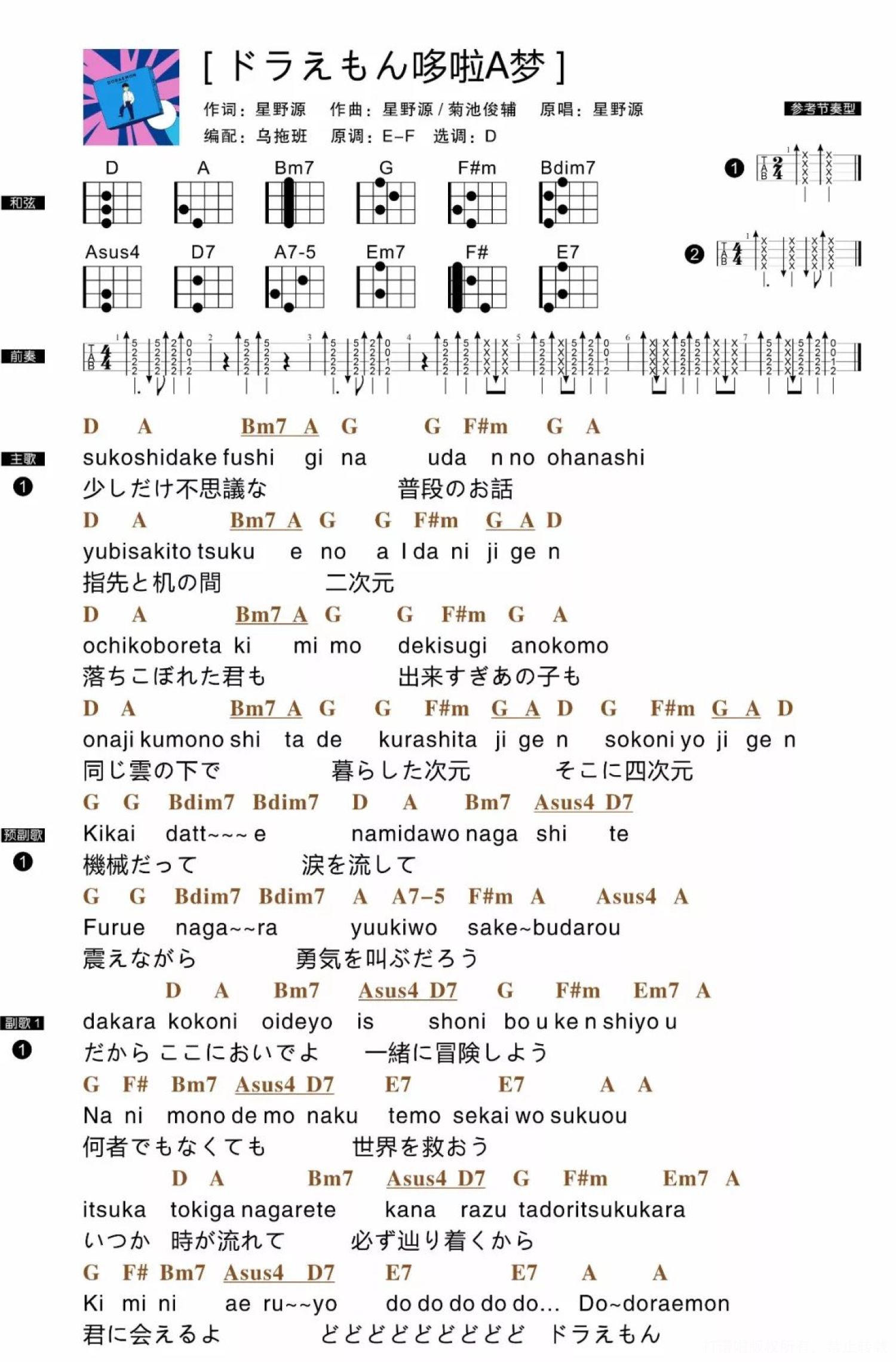 《哆啦A梦：大雄的金银岛》_尤克里里谱第1张