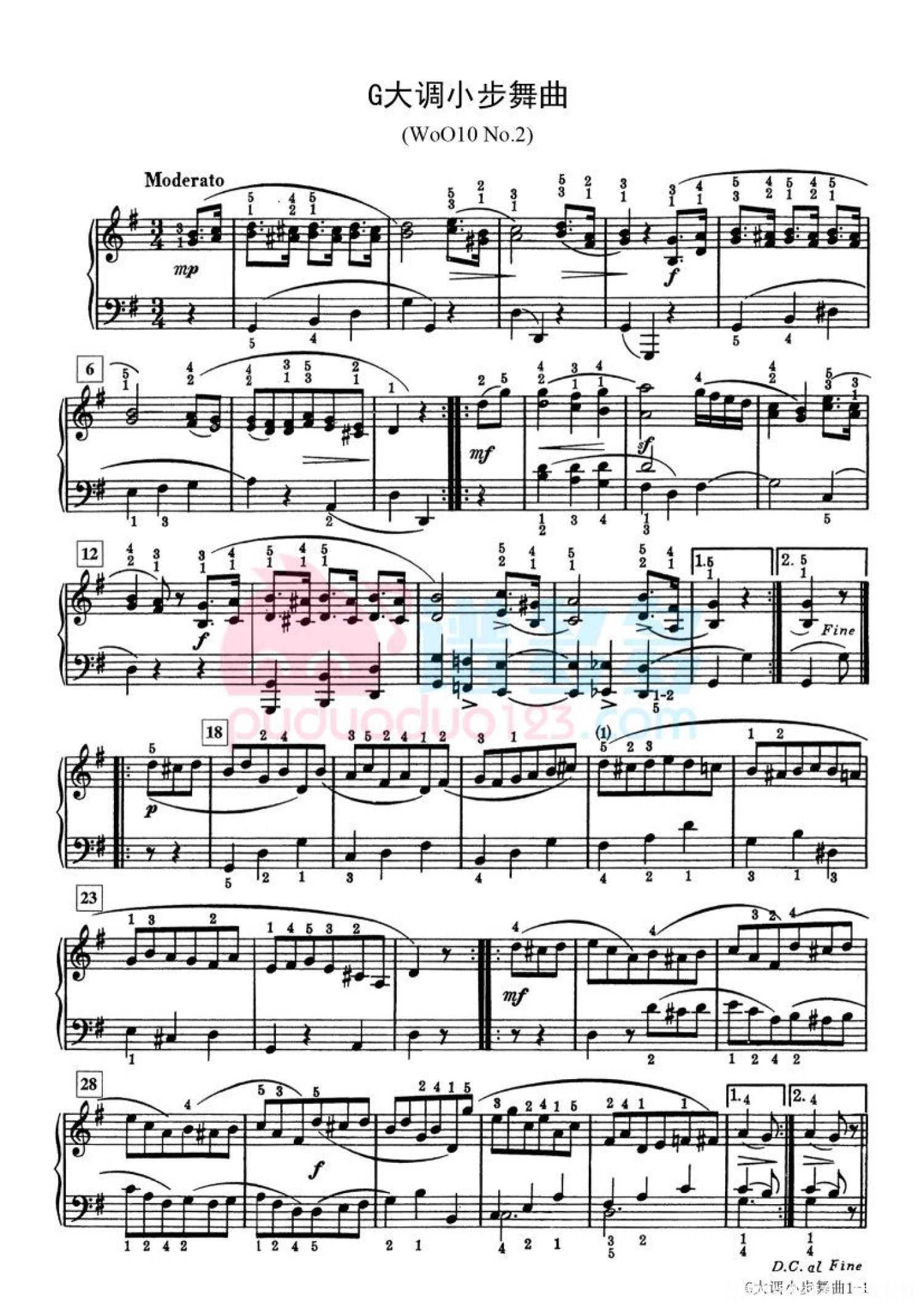贝多芬《G大调小步舞曲》钢琴谱第1张