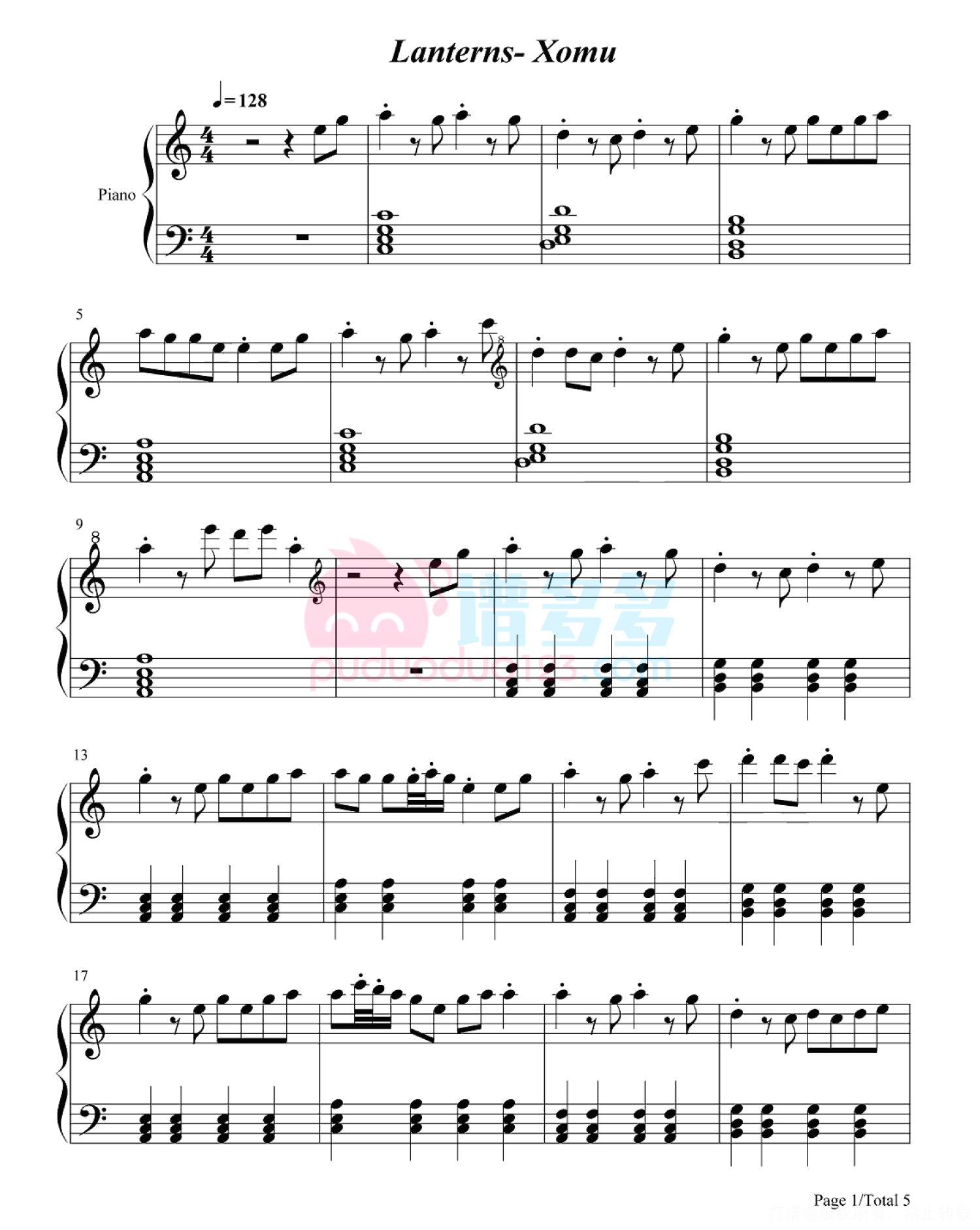 Xomu《Lanterns》钢琴谱第1张