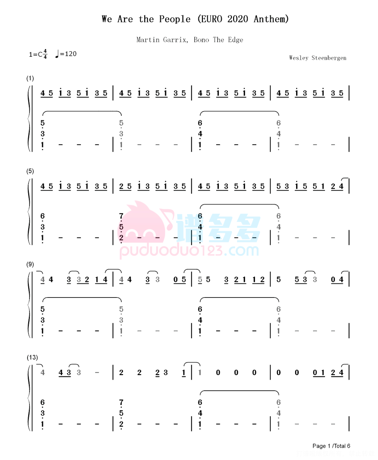 2020年欧洲杯主题曲《We Are the People》钢琴谱第7张