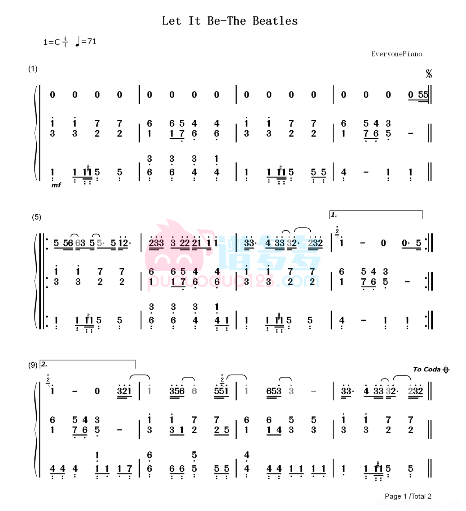 The Beatles《Let It Be》钢琴谱第3张