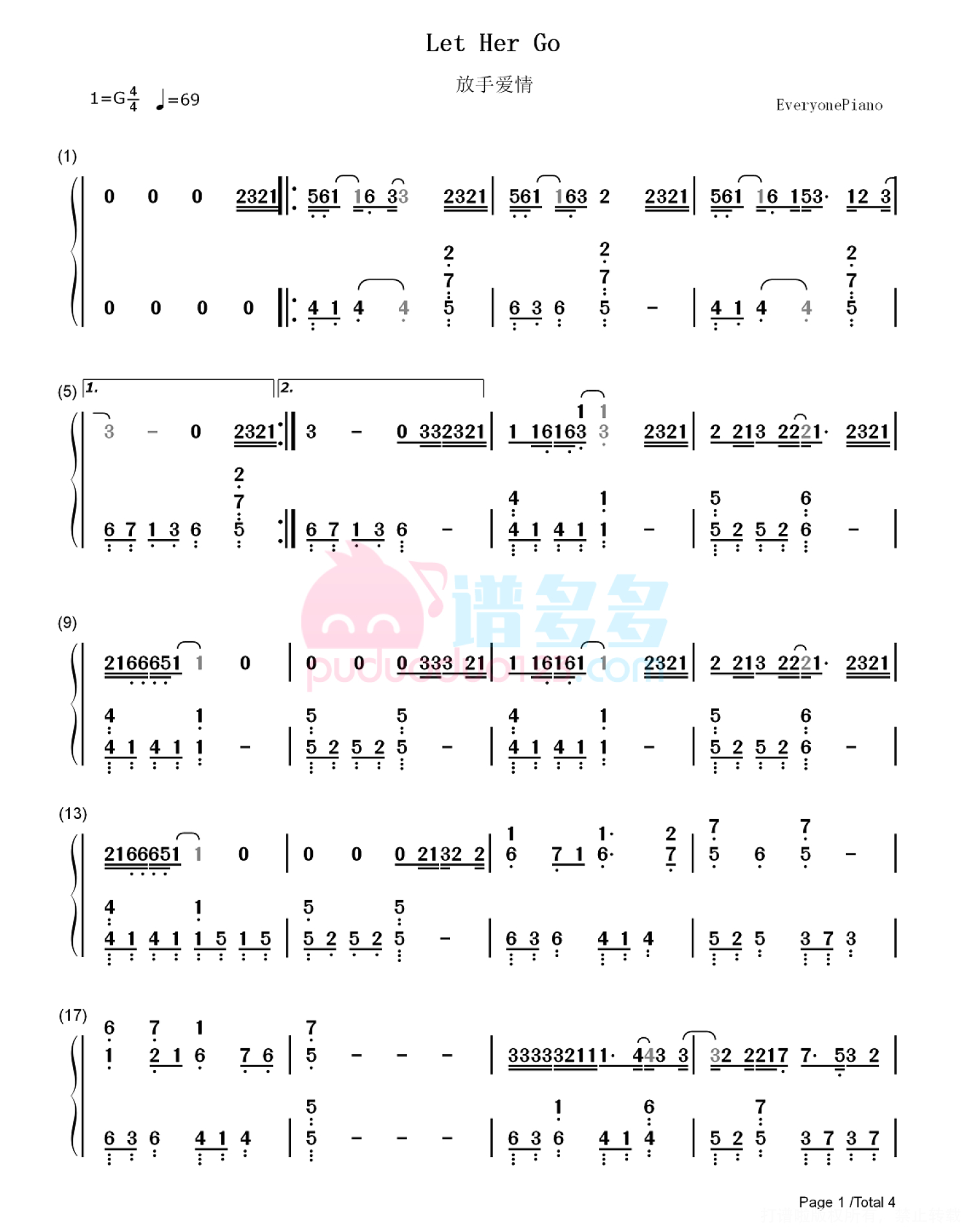 Passenger《Let Her Go》钢琴谱第6张