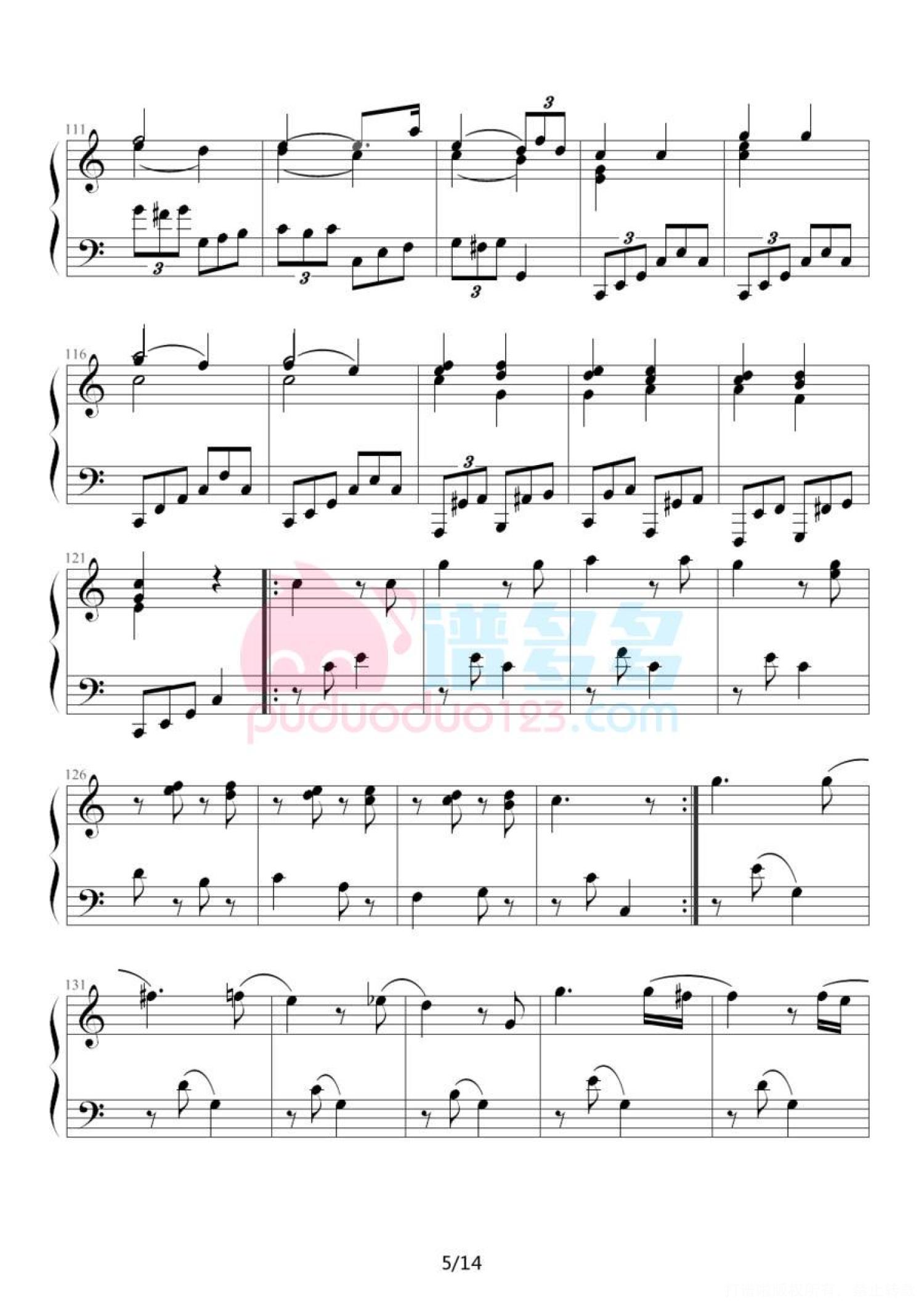 莫扎特《小星星变奏曲》钢琴谱（高清五线谱）第5张