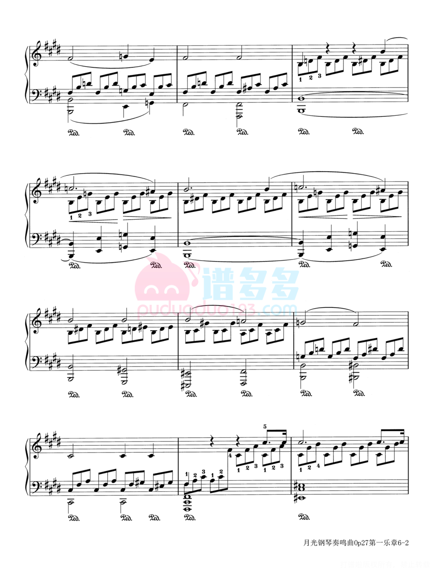 贝多芬《月光》奏鸣曲钢琴谱OP.27 No.2第2张