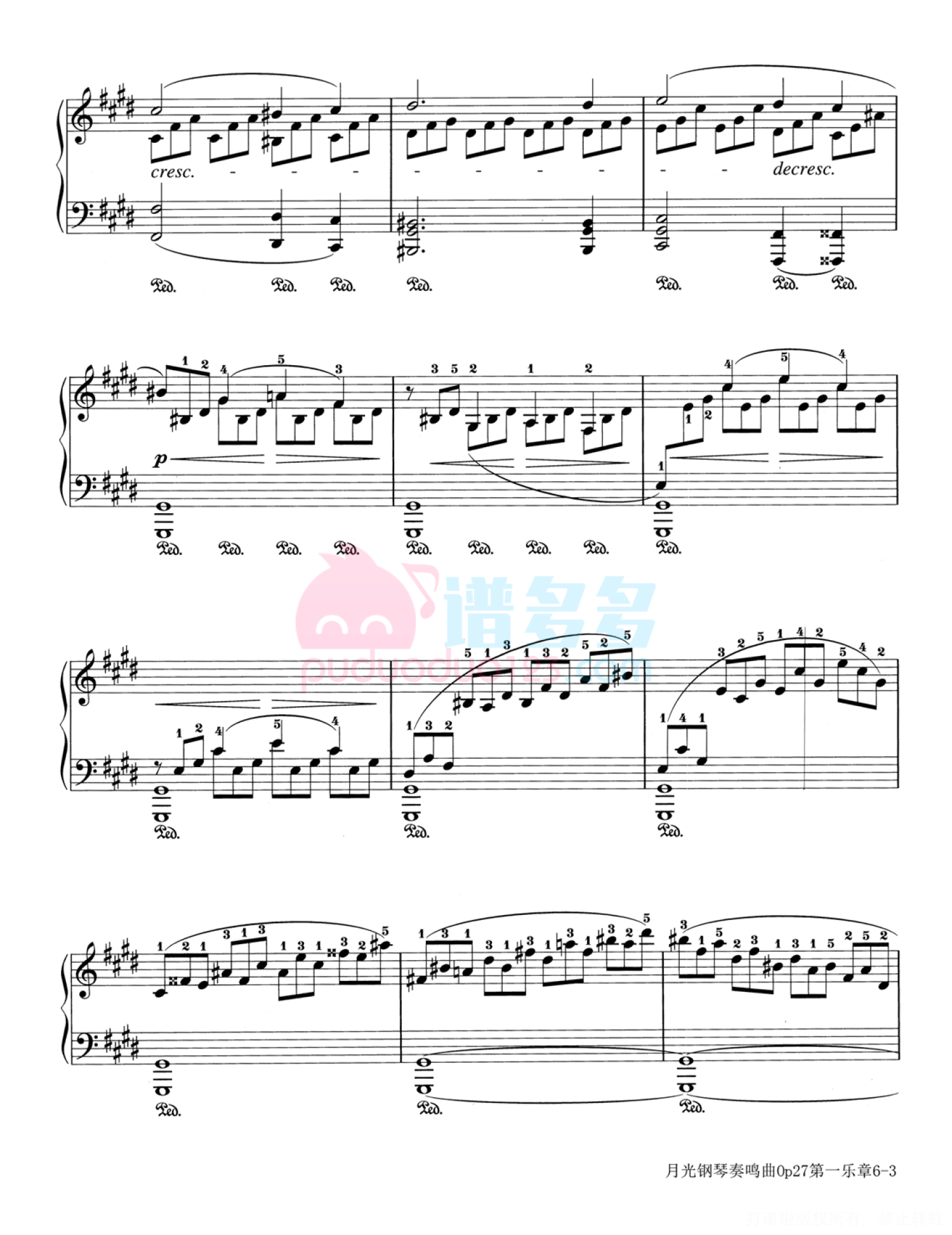 贝多芬《月光》奏鸣曲钢琴谱OP.27 No.2第3张