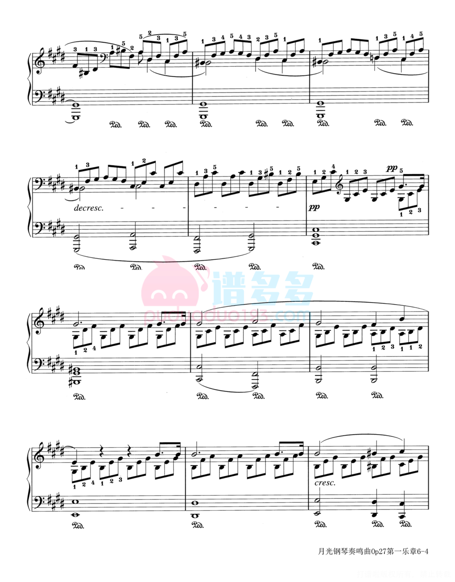贝多芬《月光》奏鸣曲钢琴谱OP.27 No.2第4张