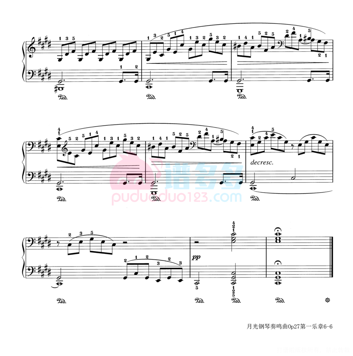 贝多芬《月光》奏鸣曲钢琴谱OP.27 No.2第6张
